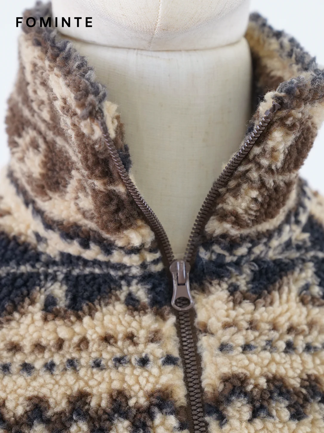 Vintage Paisley Print Half-Zip Sherpa Fleece Jacket
