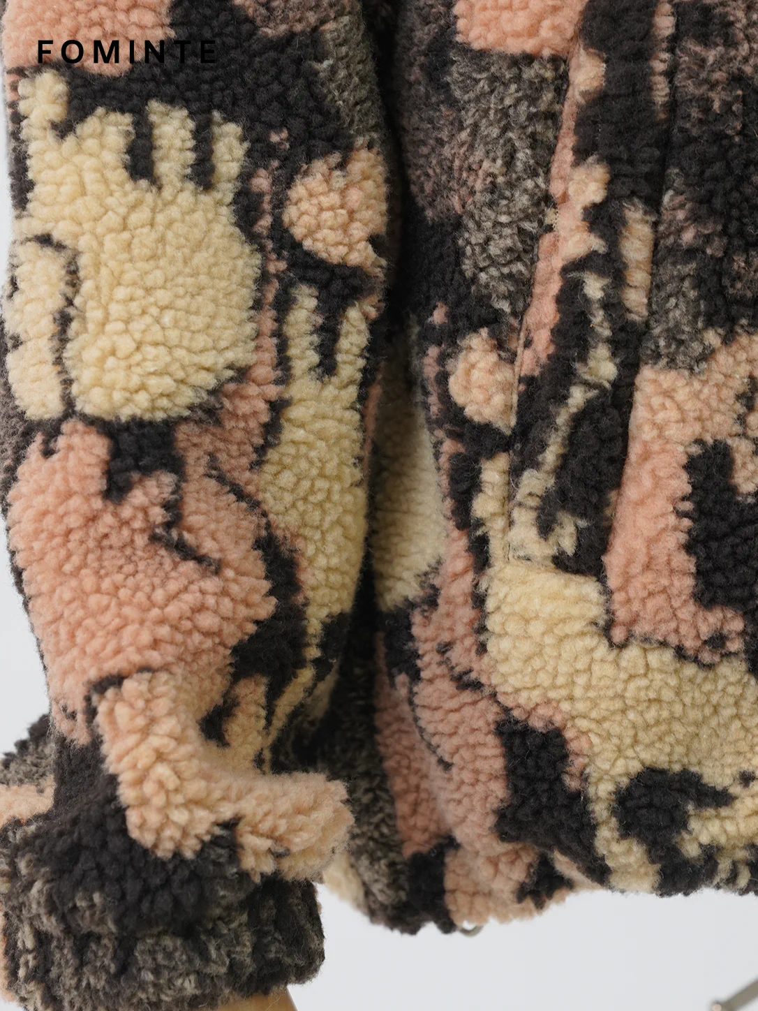 Abstract Camo Print Full-Zip Sherpa Fleece Jacket