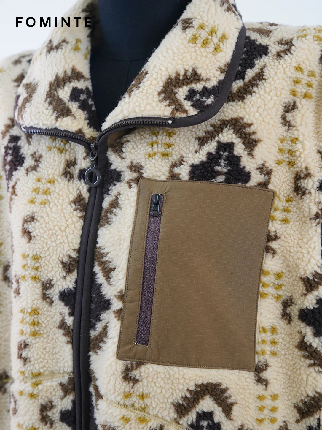 Abstract Camo Print Full-Zip Sherpa Fleece Vest