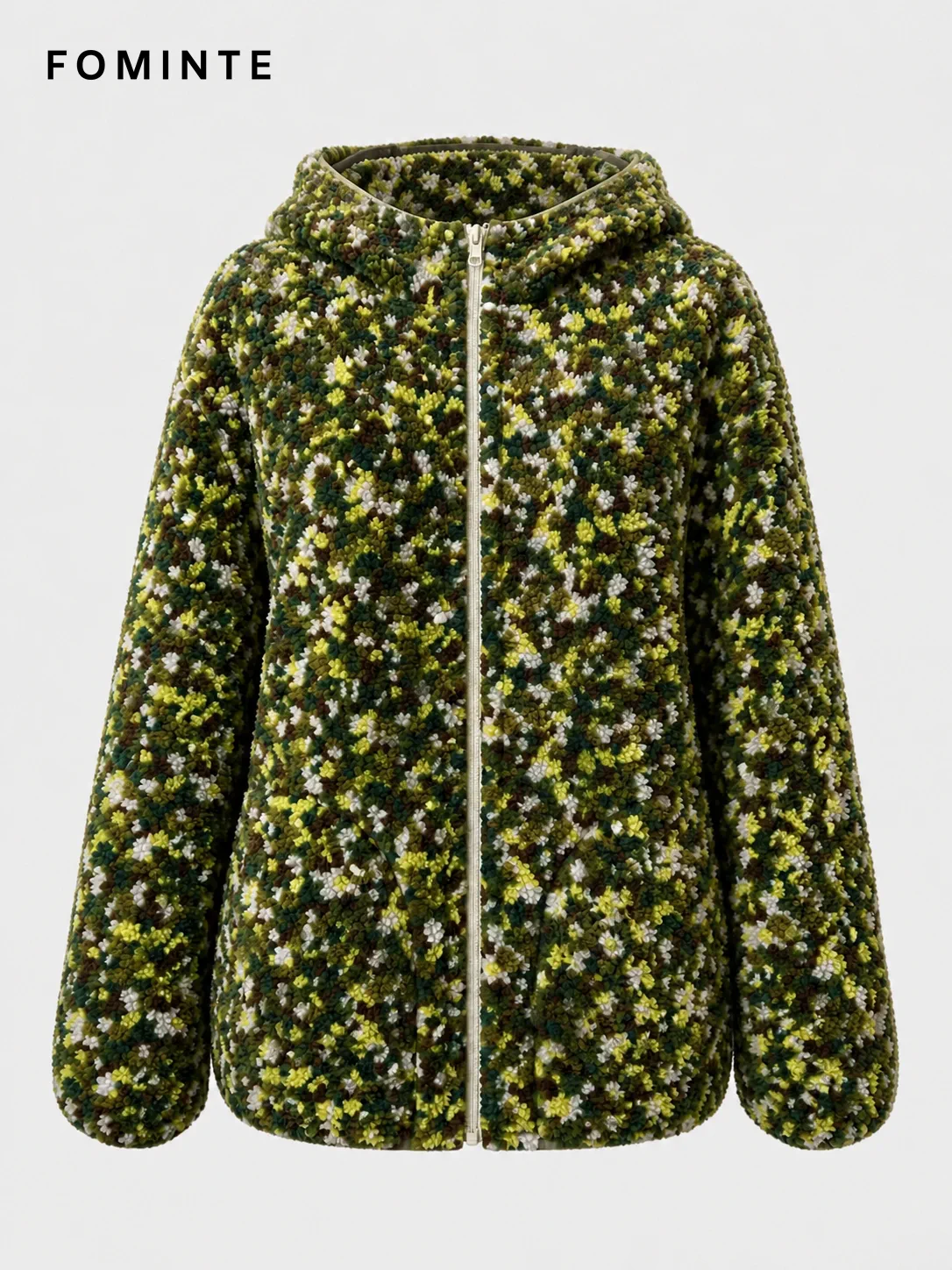 Olive Botanical Camo Hooded Fleece Jacket