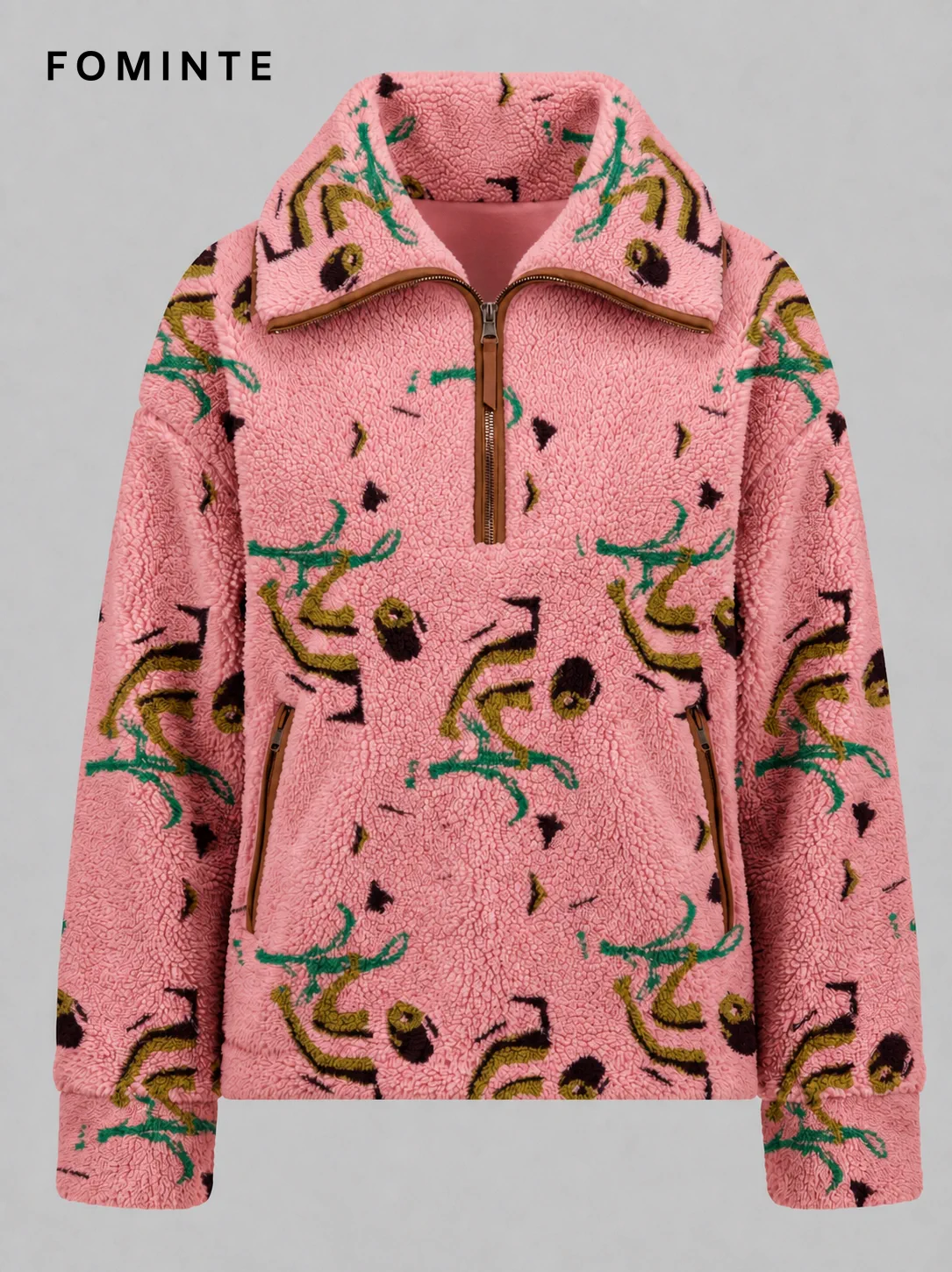 Pink Floral Print Hooded Fleece Jacket