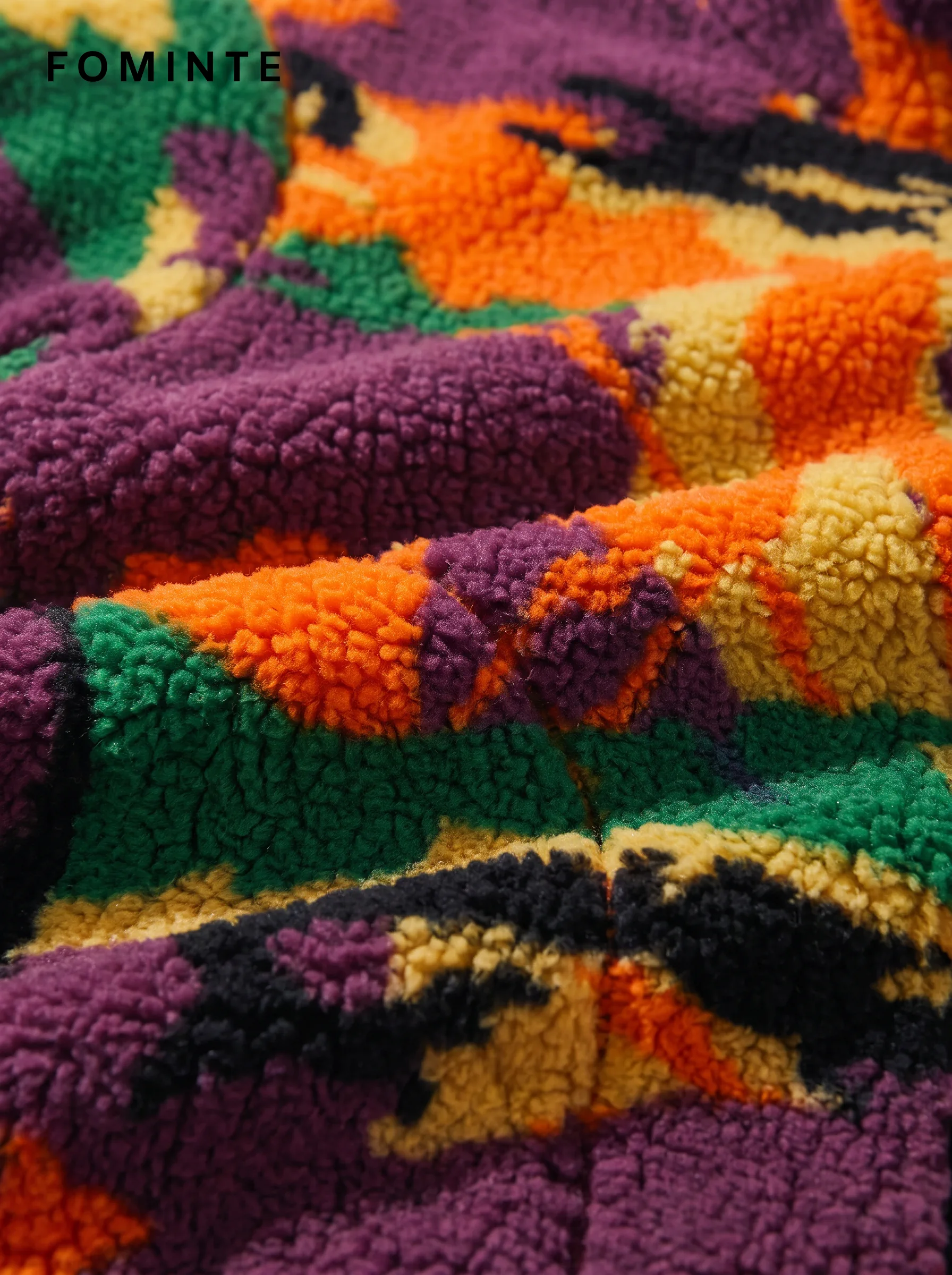 Purple and Orange Abstract Print Full-Zip Fleece Jacket