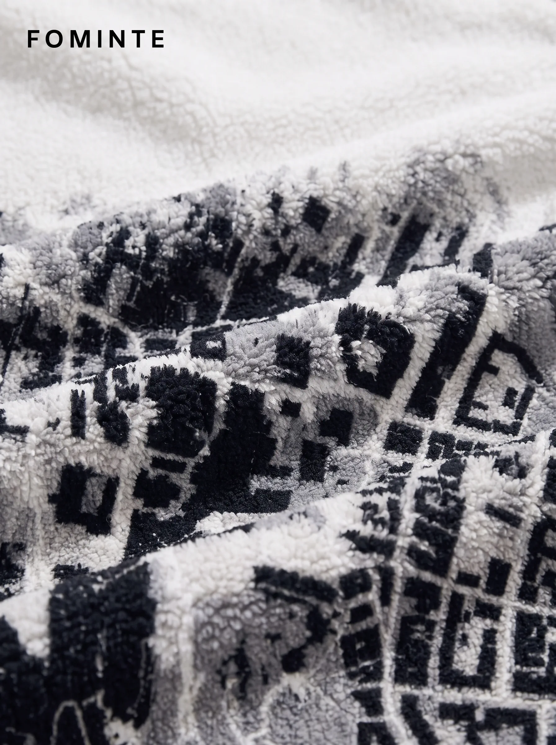 Black and Grey Abstract Print Full-Zip Fleece Jacket