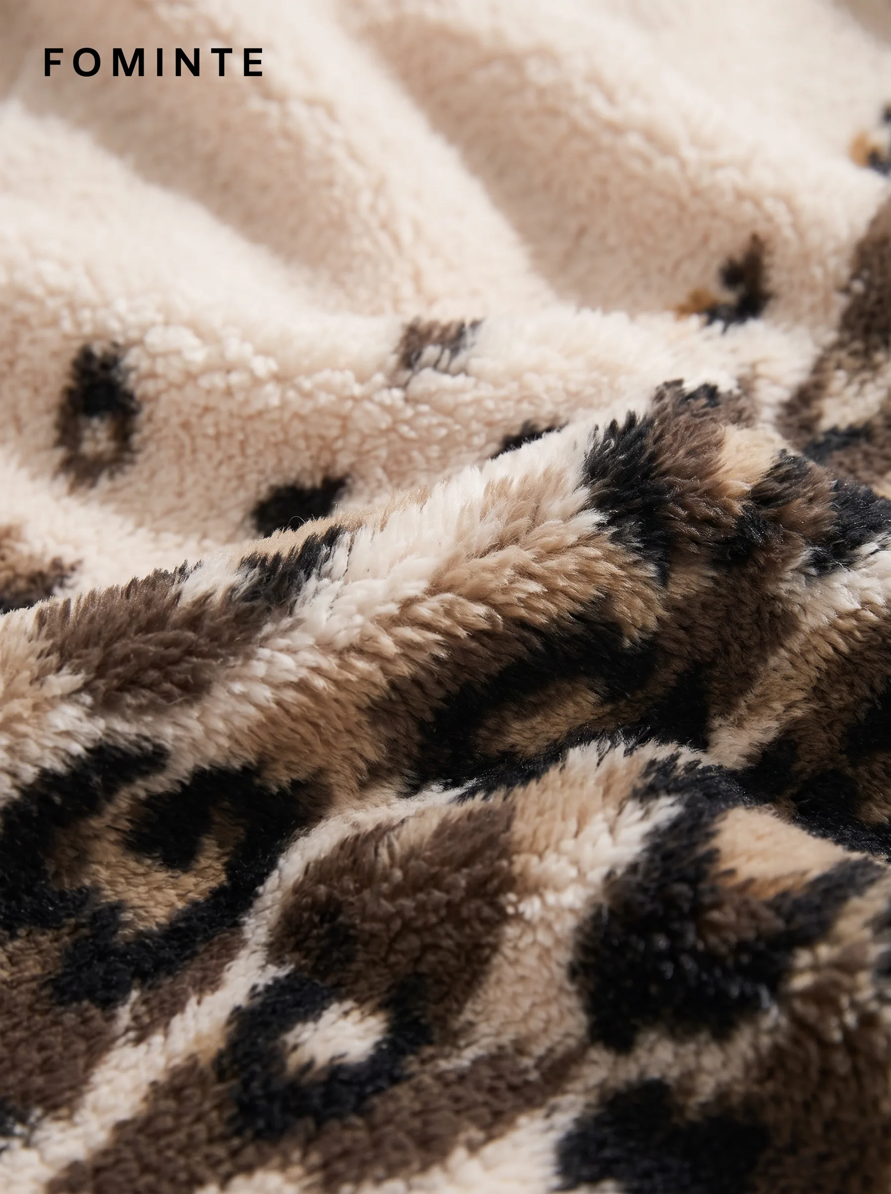 Ivory Leopard Print Full-Zip Fleece Jacket