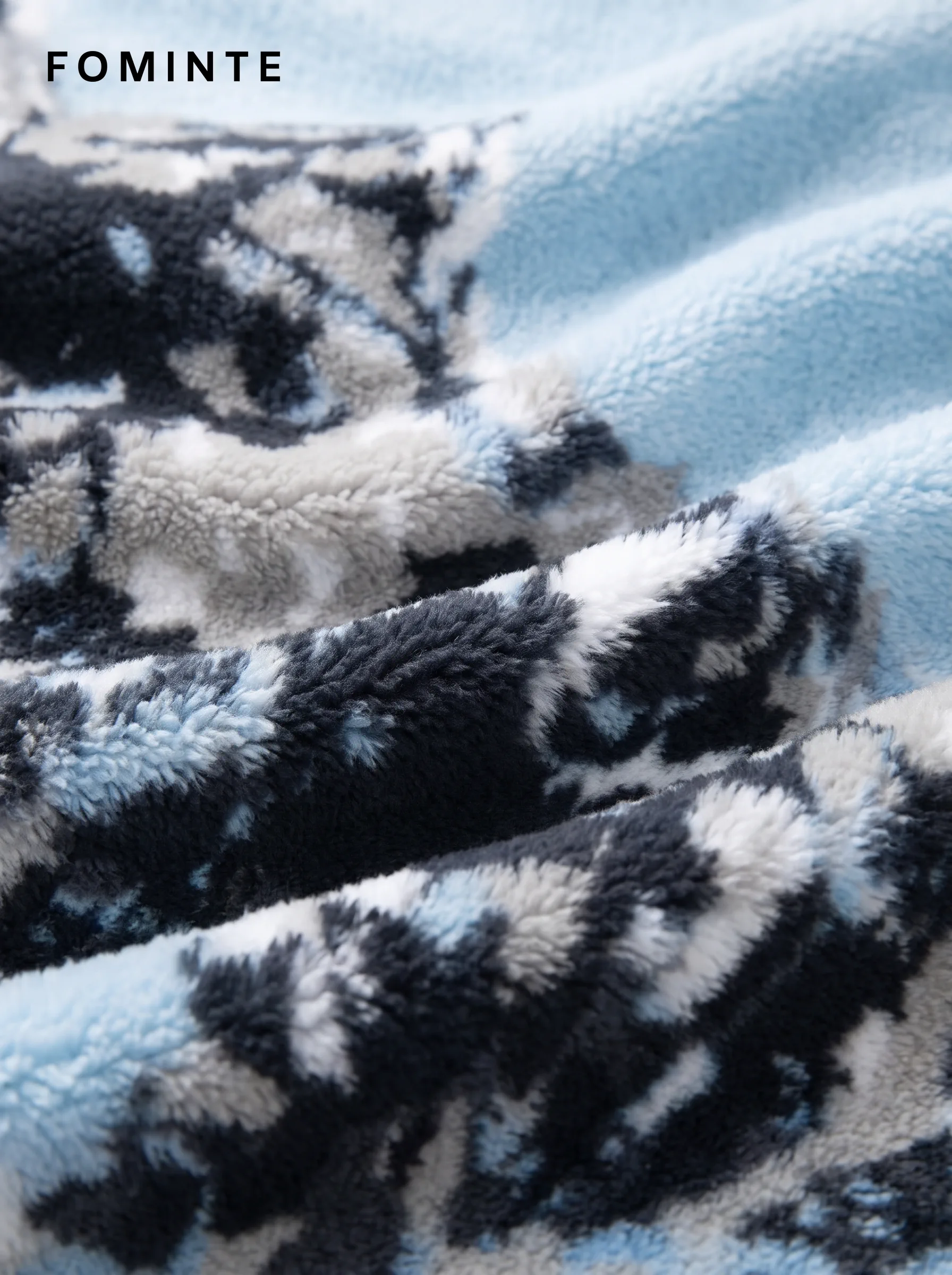 Sky Blue Mountain Print Full-Zip Fleece Jacket