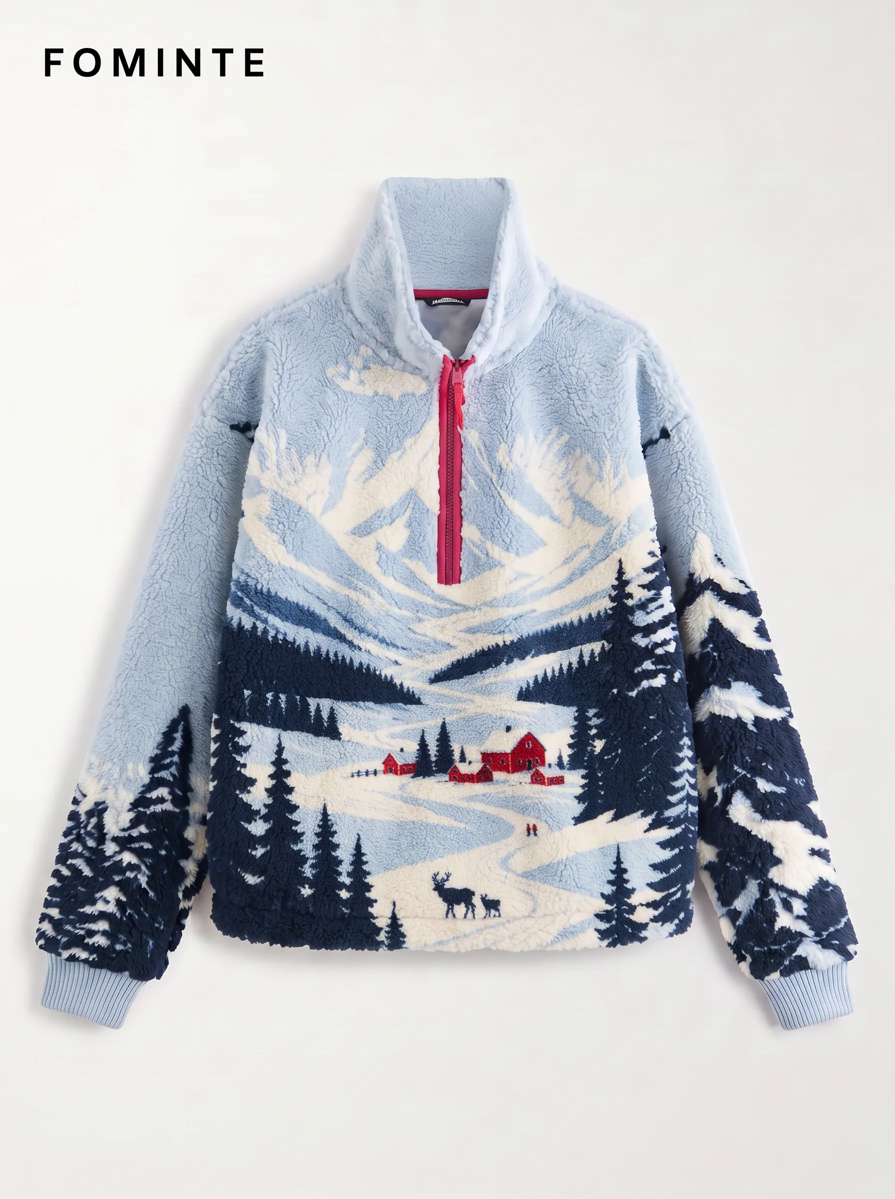 Snowy Mountain Landscape Quarter-Zip Fleece Jacket