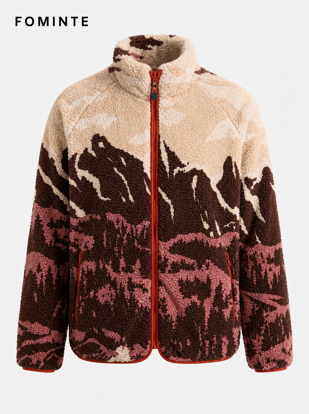 Brown Mountain Landscape Full-Zip Fleece Jacket