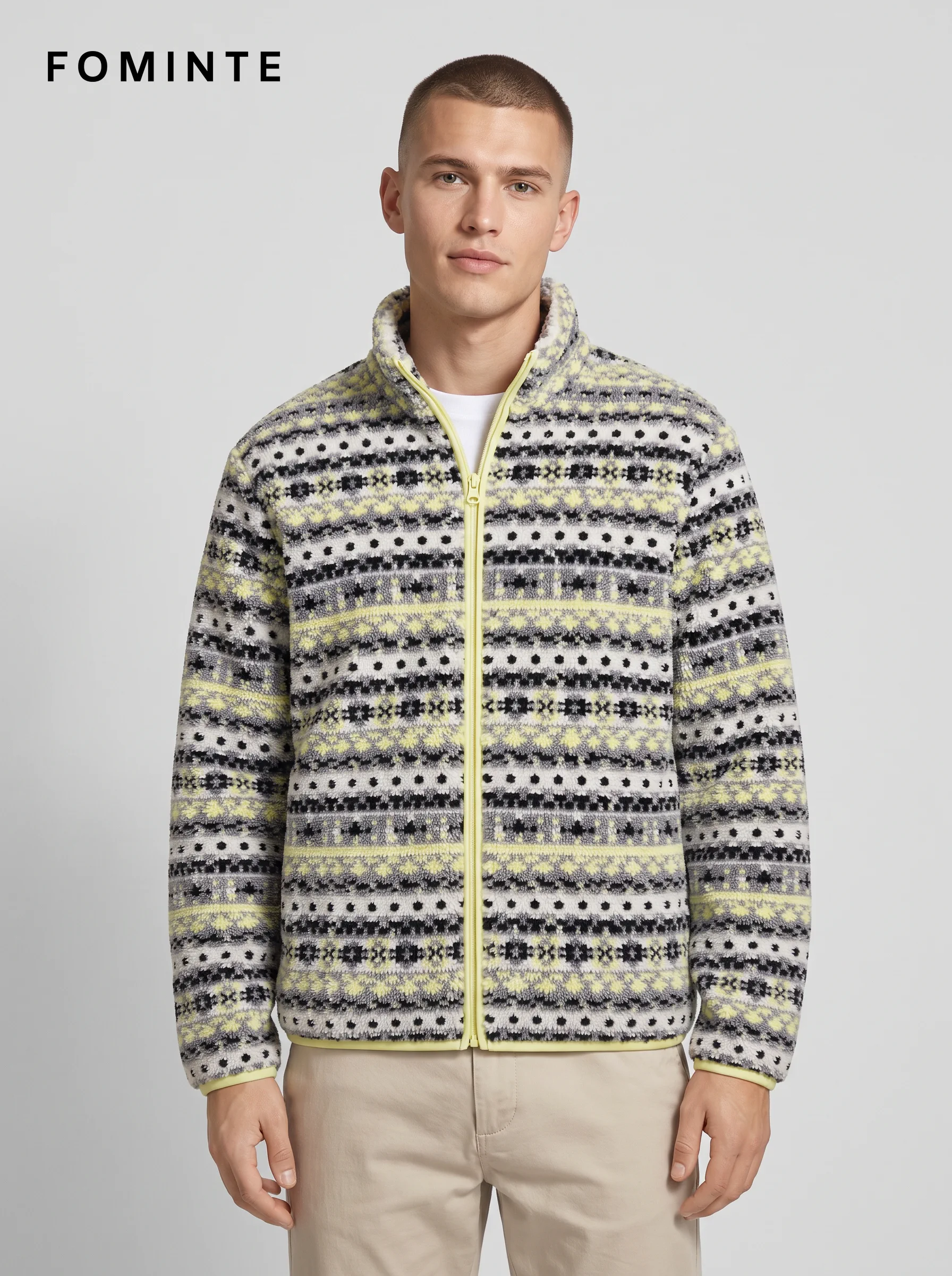 Cream Fair Isle Jacquard Full-Zip Fleece Jacket