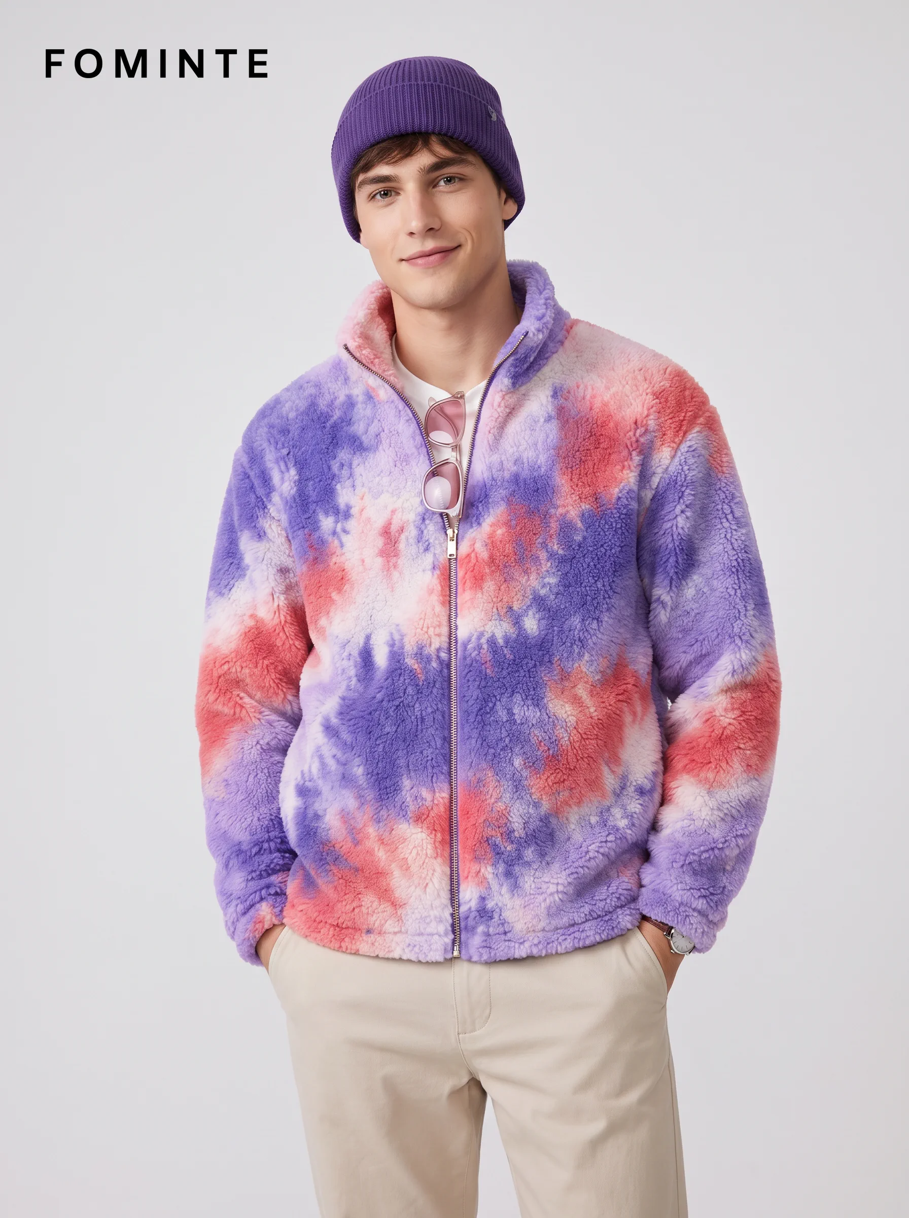 Purple Pink Tie-Dye Full-Zip Fleece Jacket