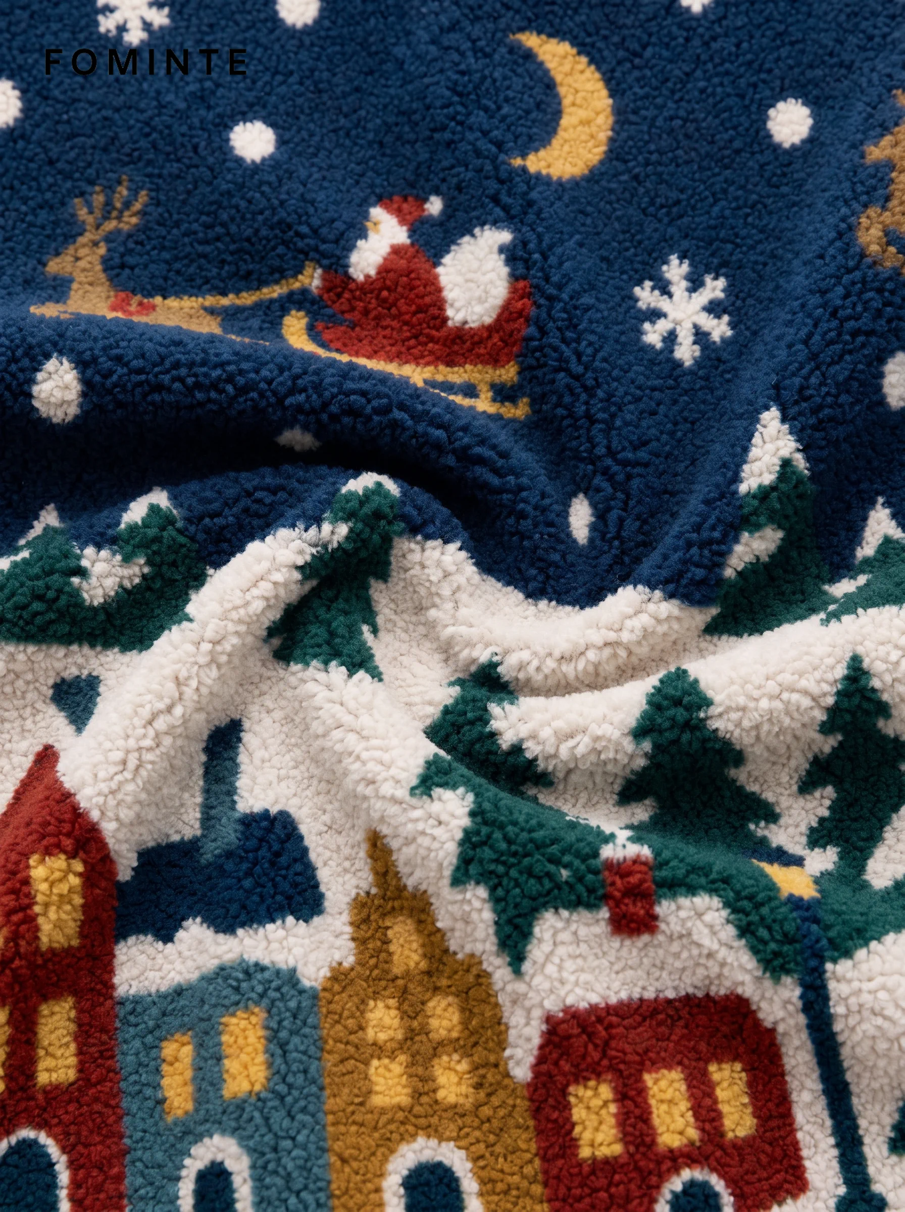 Midnight Navy Santa Sleigh Christmas Sherpa Jacket