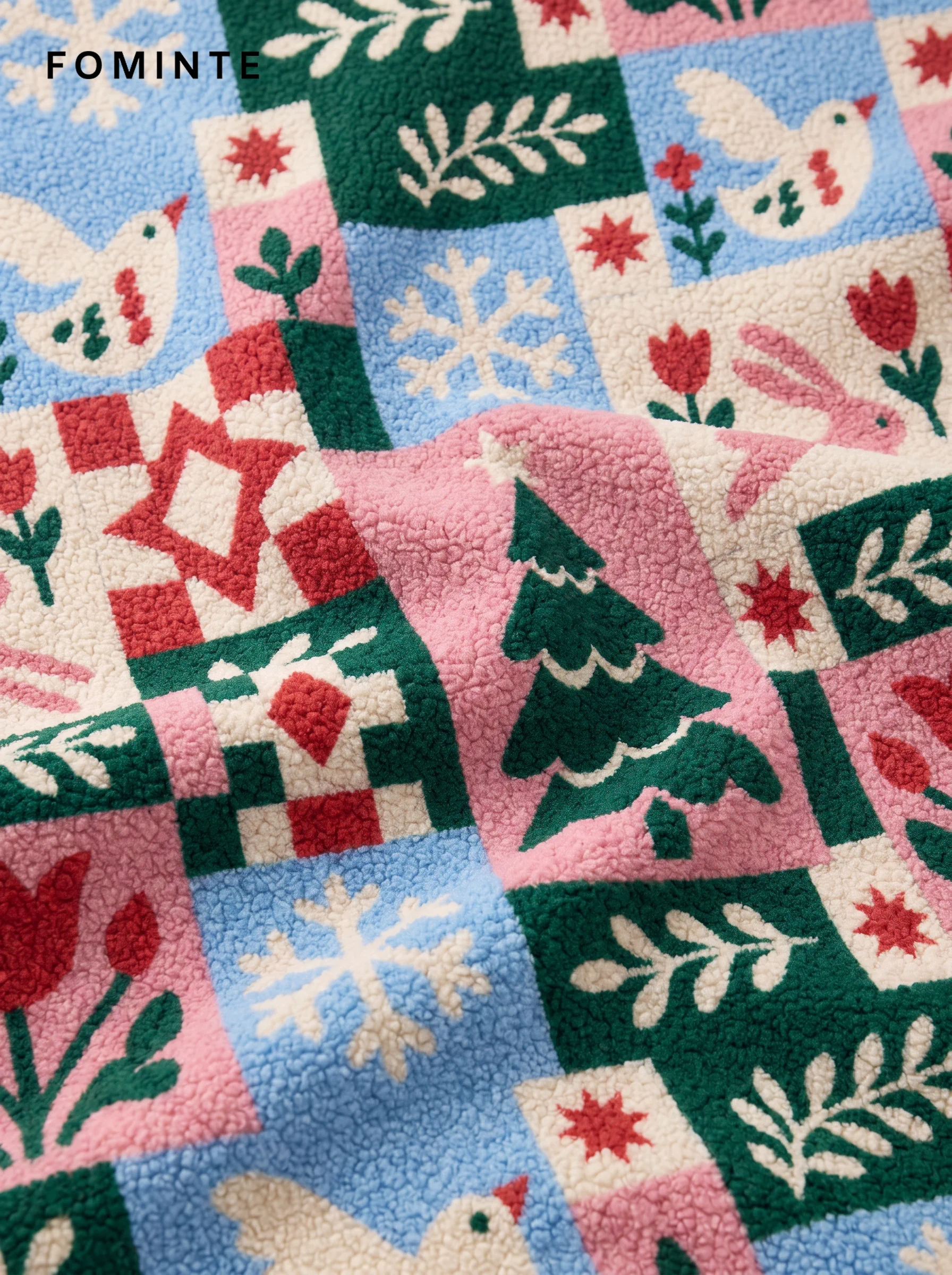 Pastel Christmas Patchwork Quilt Sherpa Jacket
