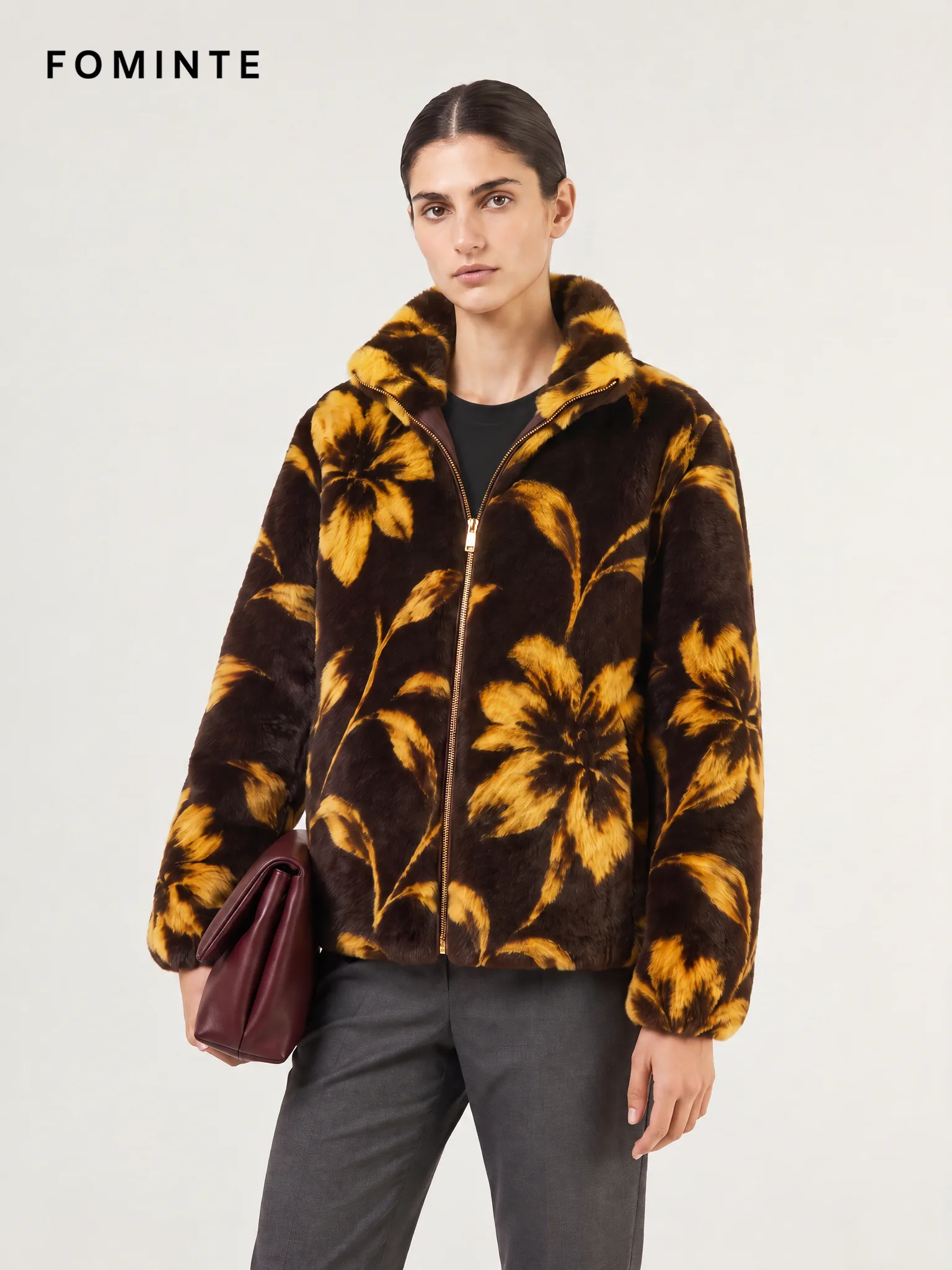 Aurora Borealis Abstract Watercolor Luxury Faux Fur Jacket