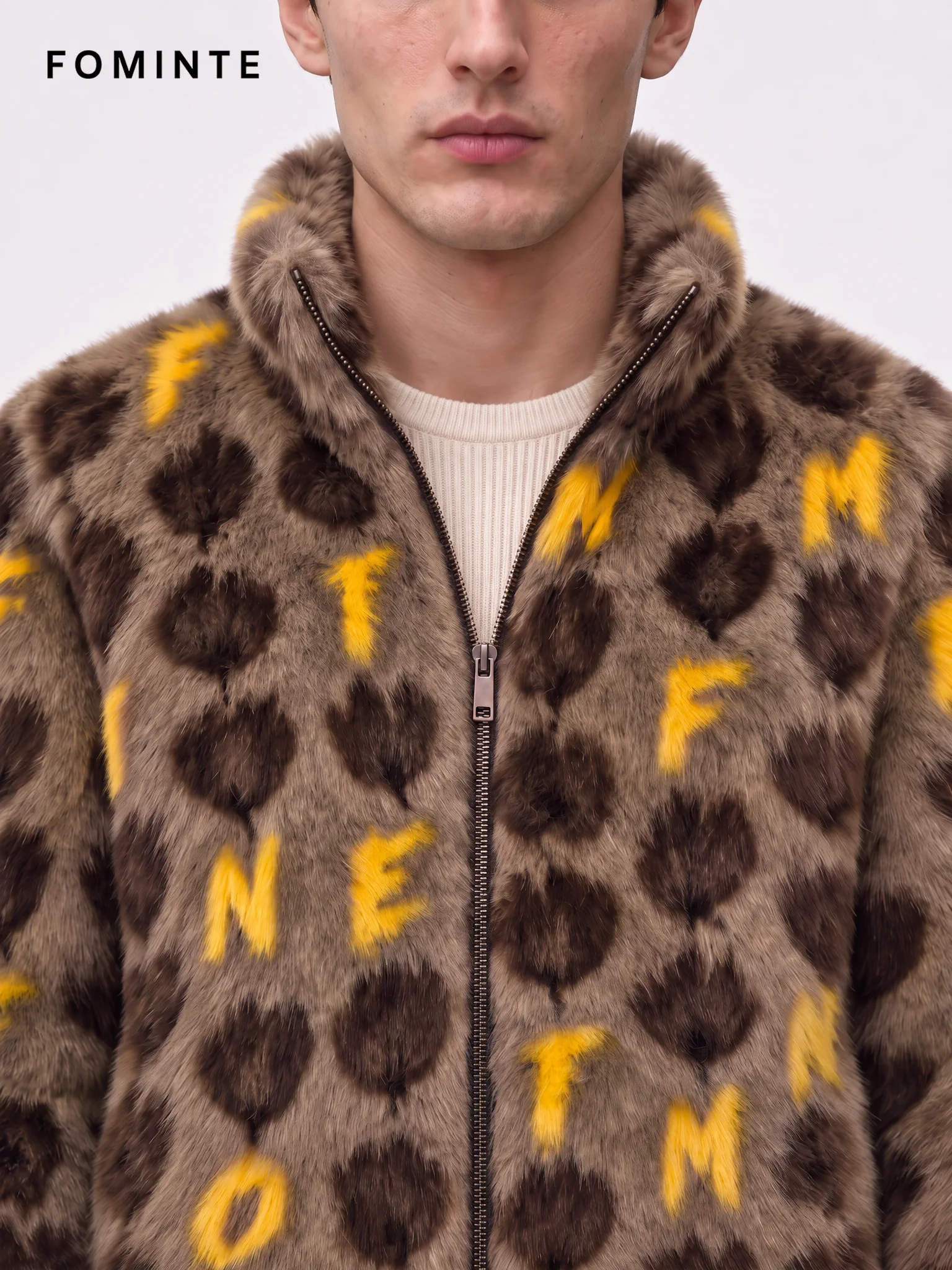 Emerald Ripple Wave Jacquard Luxury Faux Fur Jacket