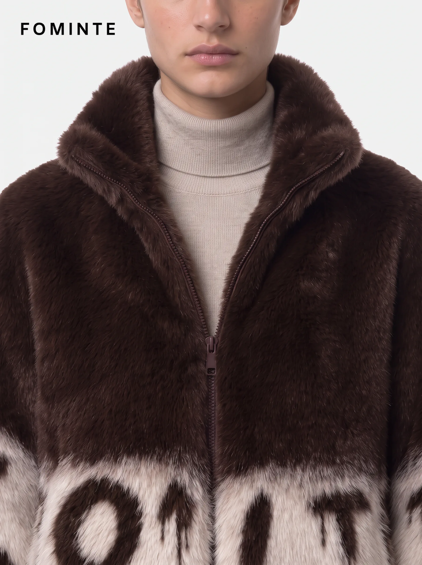 Caramel Mocha Linear Striped Luxury Faux Fur Jacket
