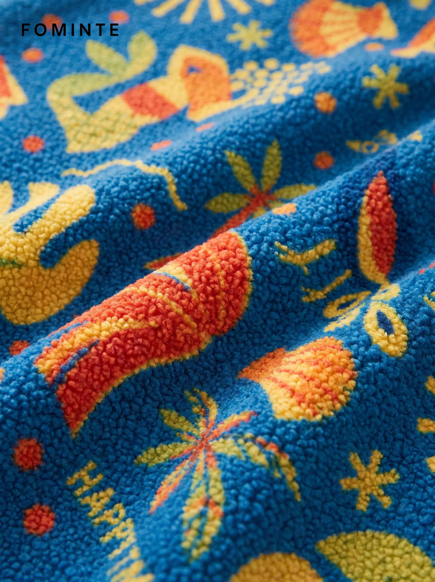 Electric Blue Sunshine Tropical Resort Print Fleece Jacket