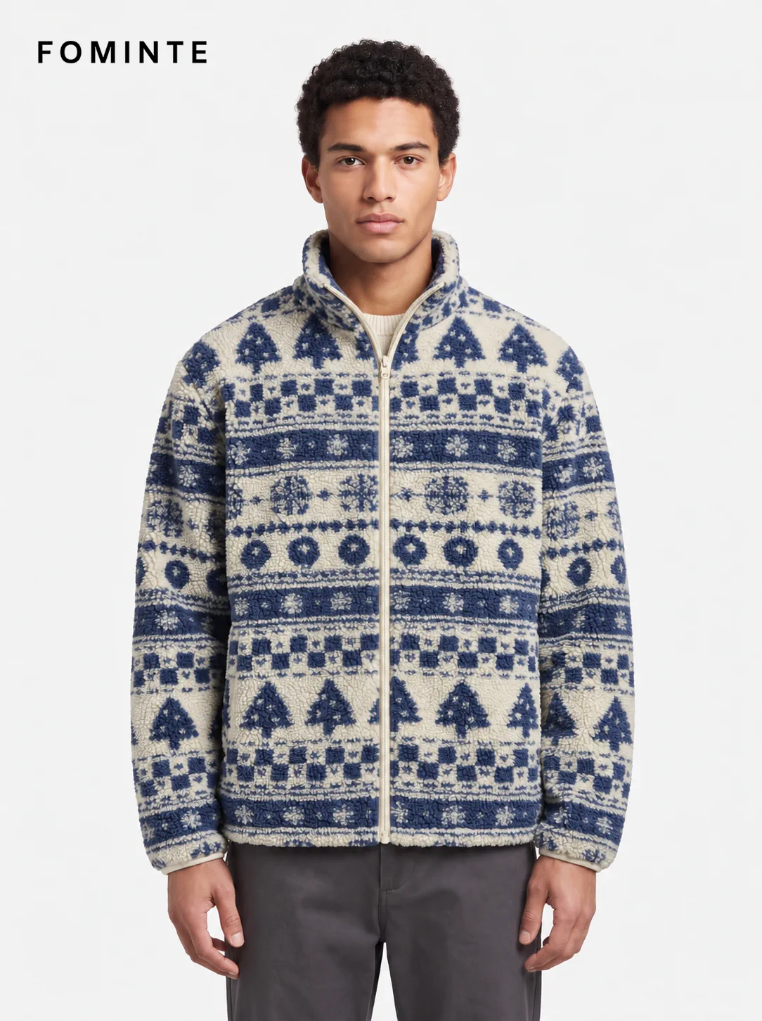 Men's Deep Navy Linear Colorblock Hooded Winter Fleece Jacket