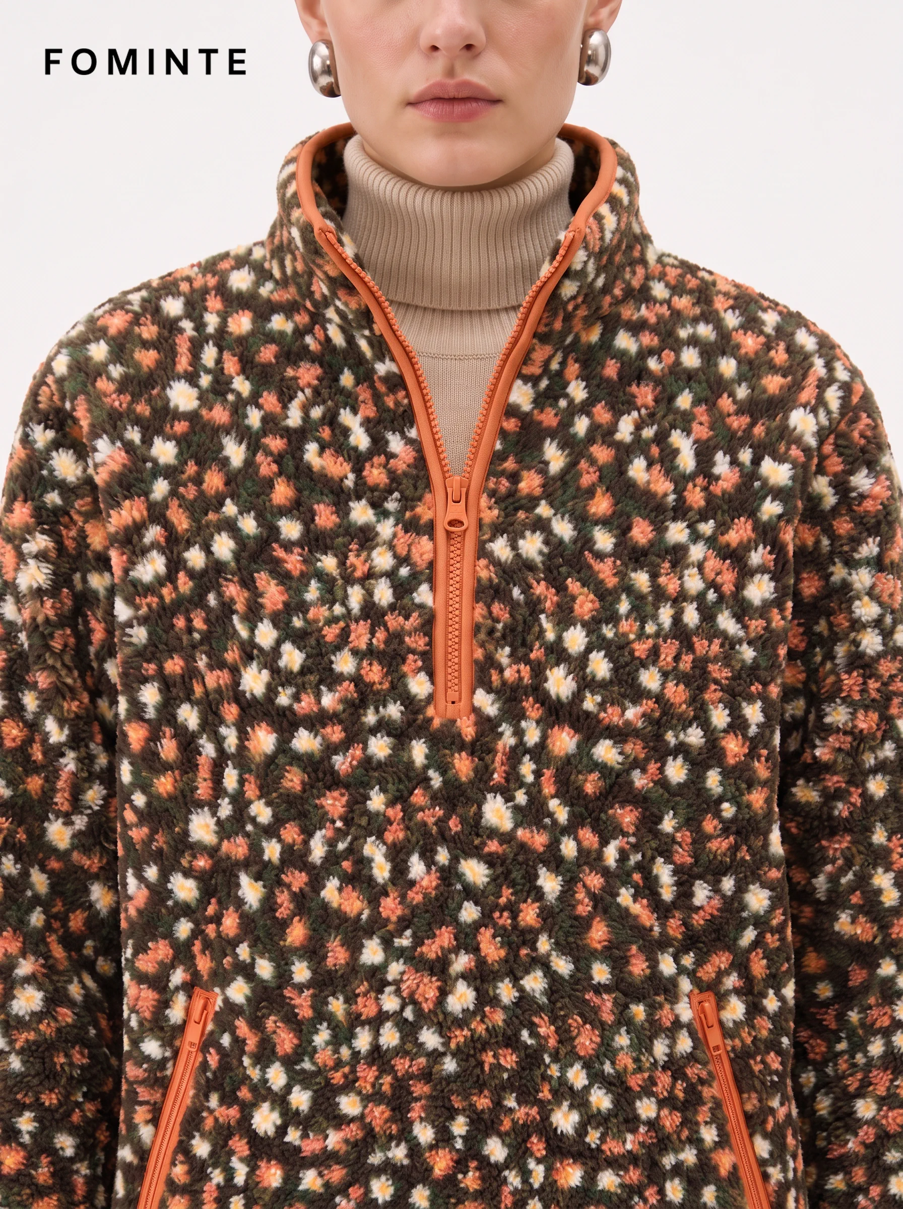 Women's Oatmeal Cozy Loose-Fit Hooded Sherpa Fleece Jacket
