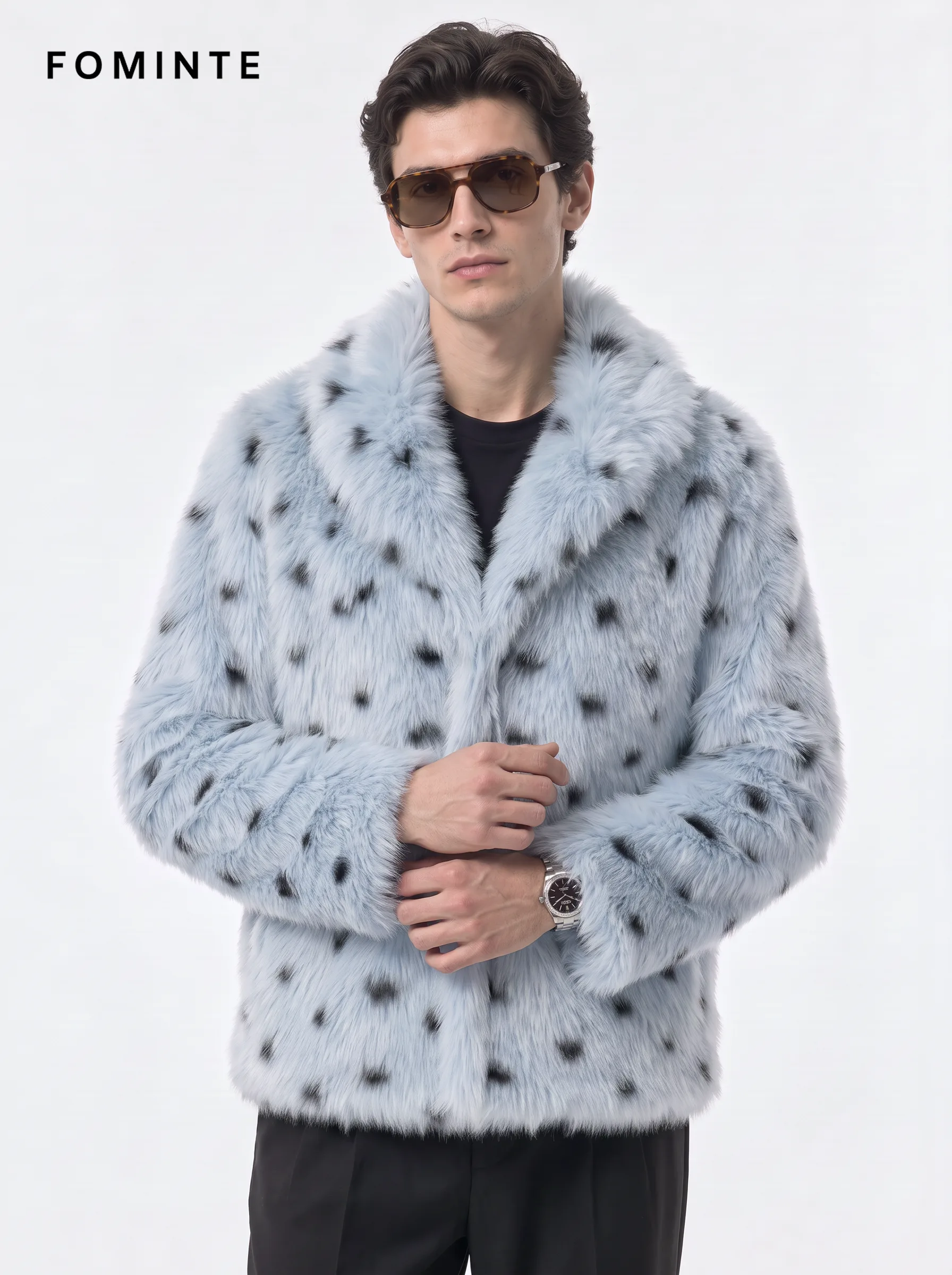 Glacier Ice Blue Minimalist Faux Fur Winter Coat