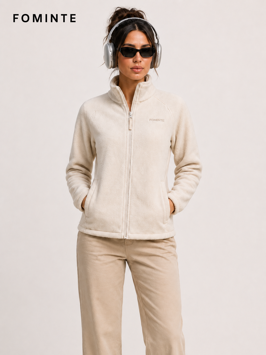 Cream White Fleece Jacket for Outdoor Apparel Collections
