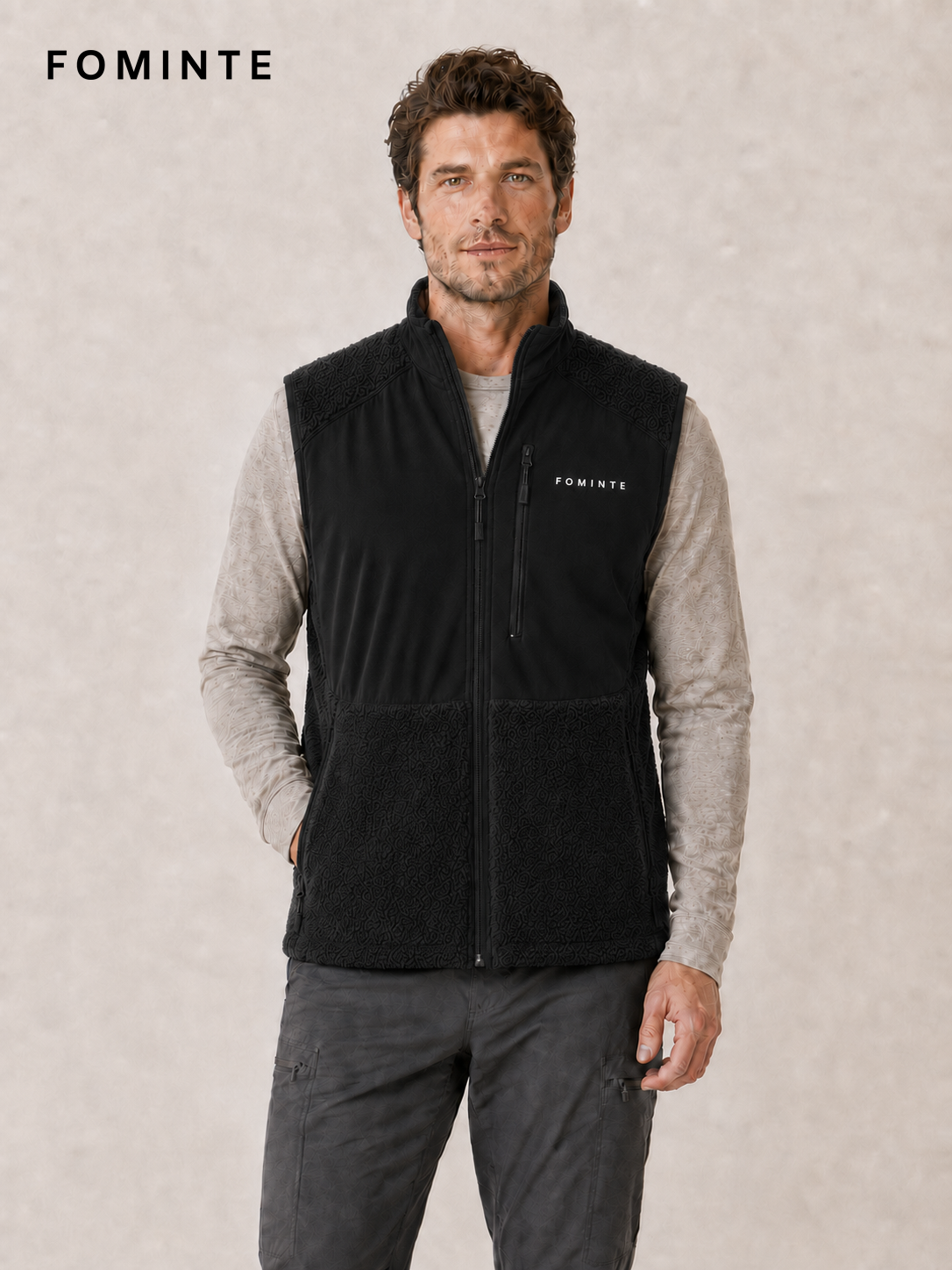Black Men's Hybrid Fleece Vest Wholesale Custom Outerwear - FM0801000430-2