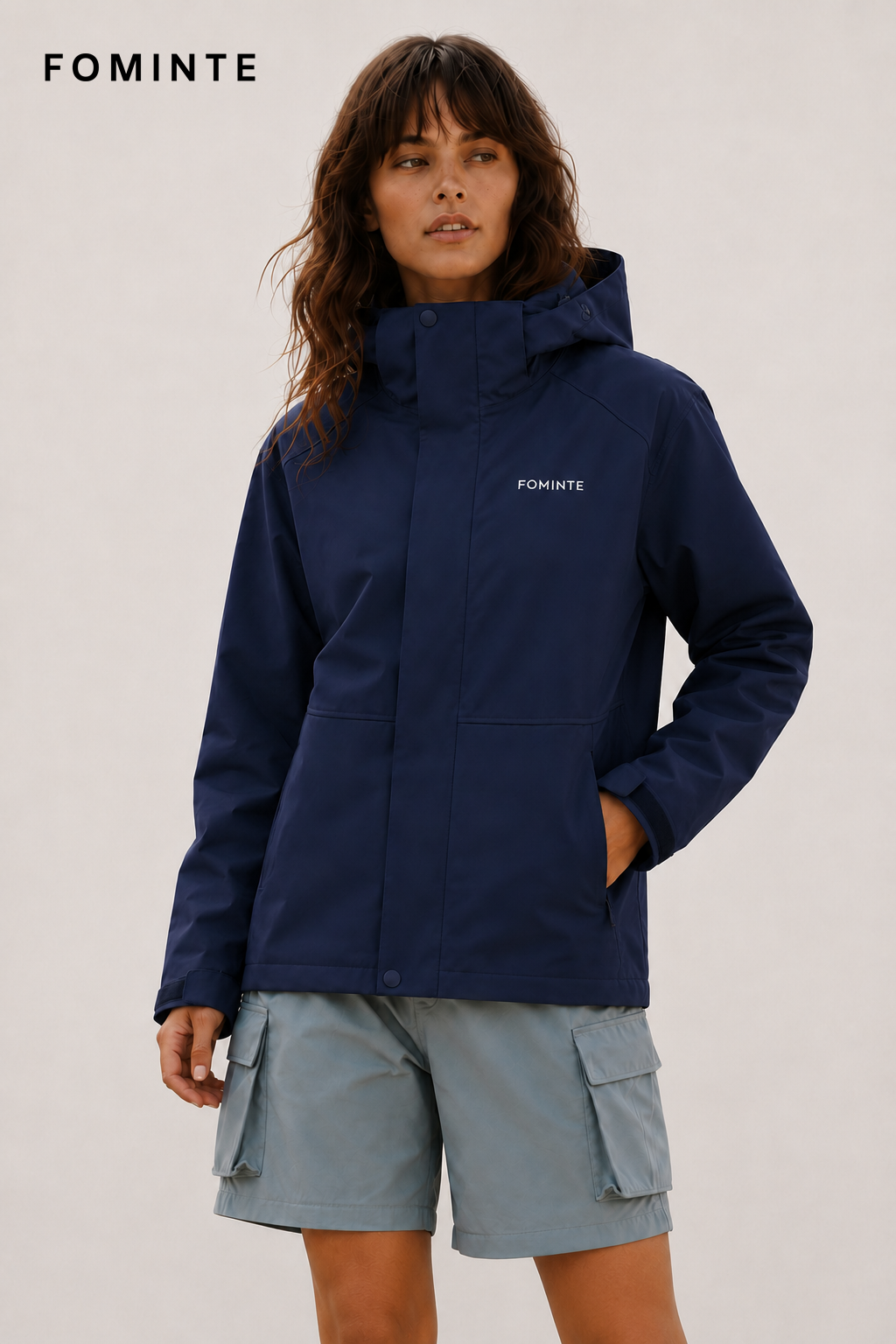 Navy Blue Women's Hooded Softshell Jacket Wholesale Custom Outerwear - FM0801000431-2