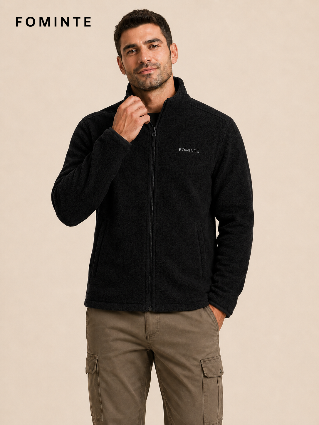 Black Men's Full-Zip Fleece Jacket Wholesale Custom Outerwear - FM0801000436-2