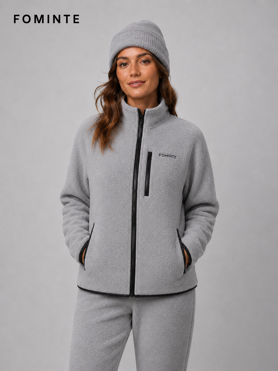 Grey and Dark Grey Unisex Full-Zip Fleece Jacket Wholesale Custom Outerwear - FM0801000450-1