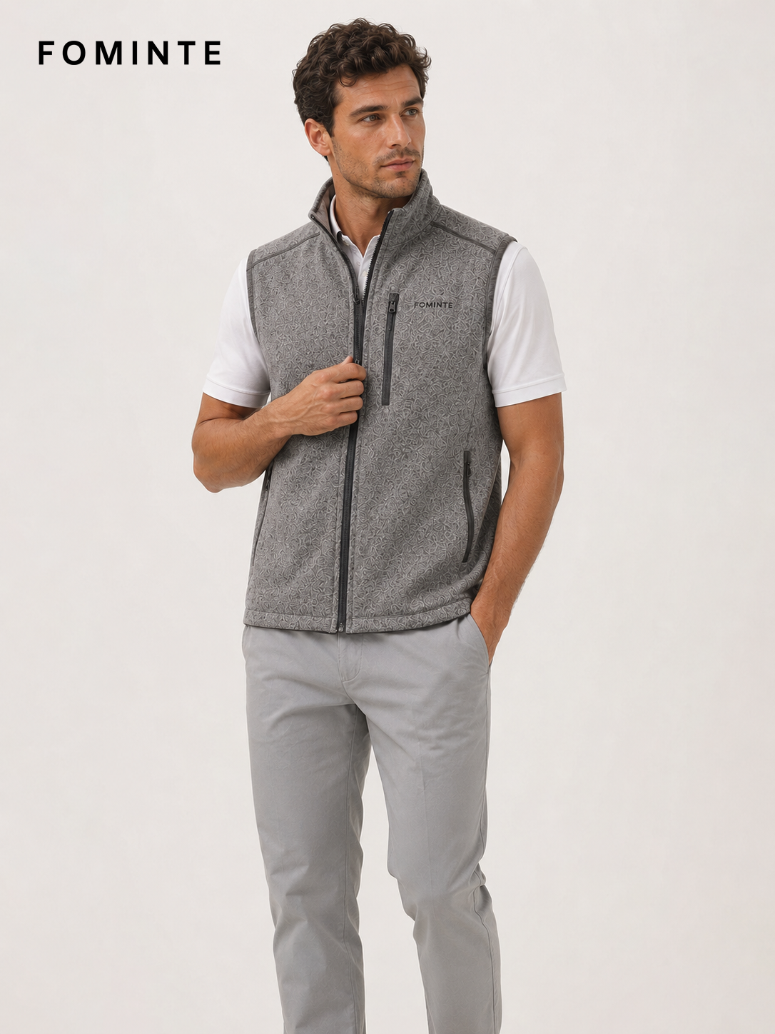 Grey Men's Full-Zip Fleece Vest Wholesale Custom Outerwear - FM0801000451