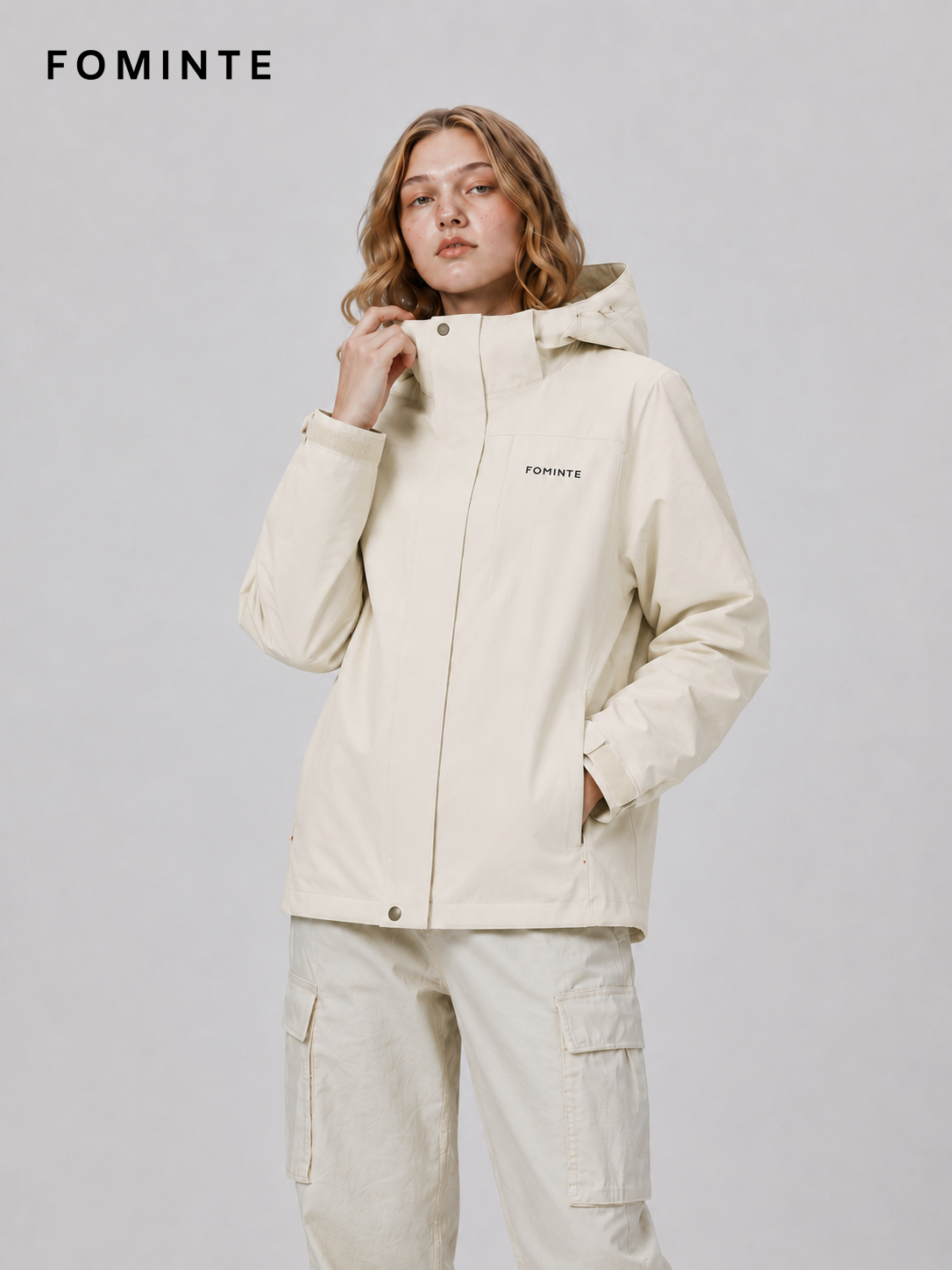 Cream Women's Hooded Softshell Jacket Wholesale Custom Outerwear - FM0802000432-1