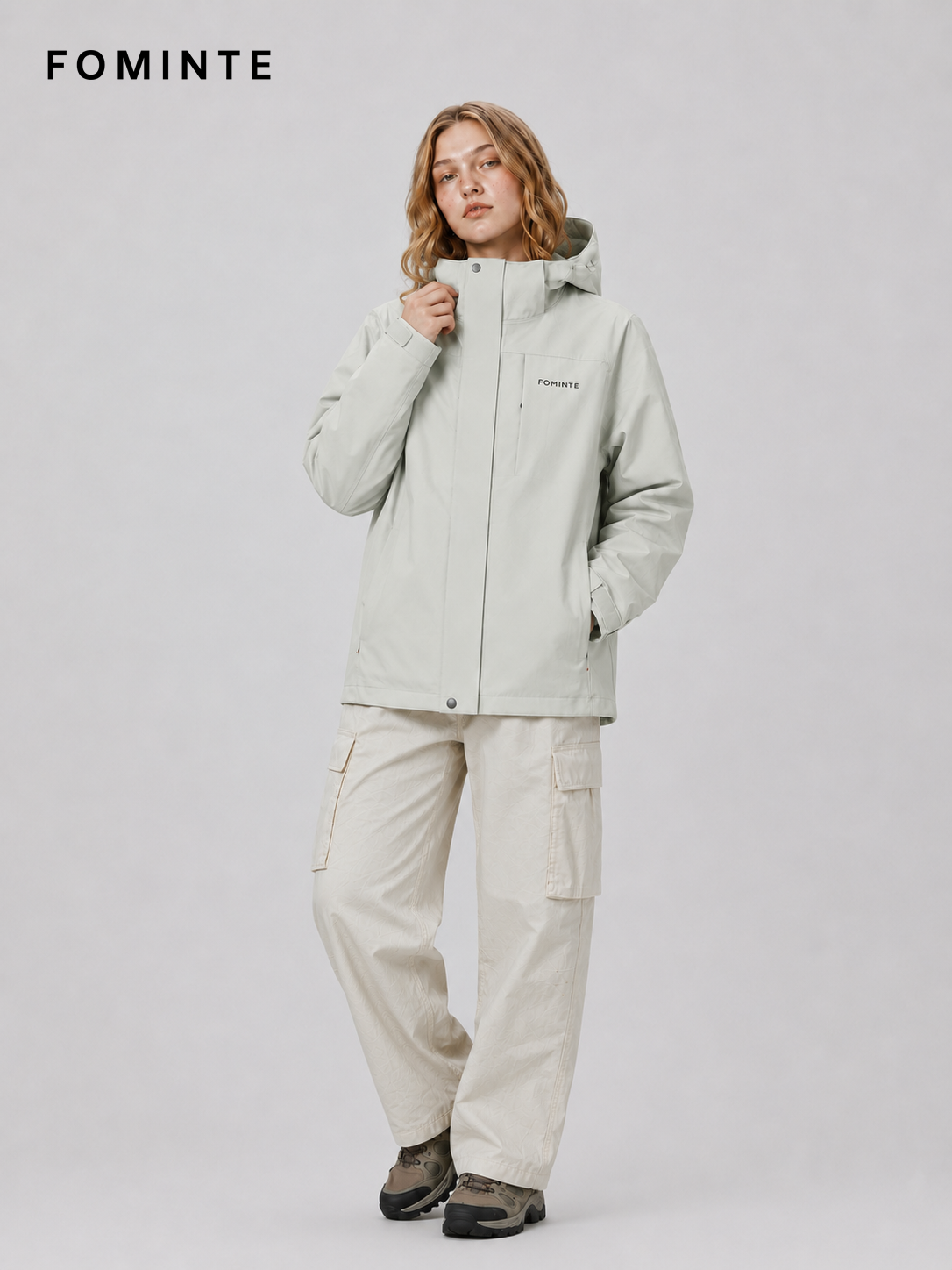 Light Grey Green Women's Hooded Softshell Jacket Wholesale Custom Outerwear - FM0802000432-2