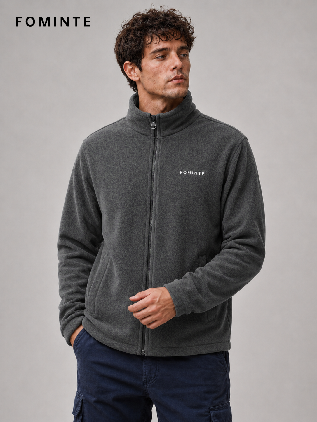 Charcoal Men's Full-Zip Fleece Jacket Wholesale Custom Outerwear - FM0802000434-2