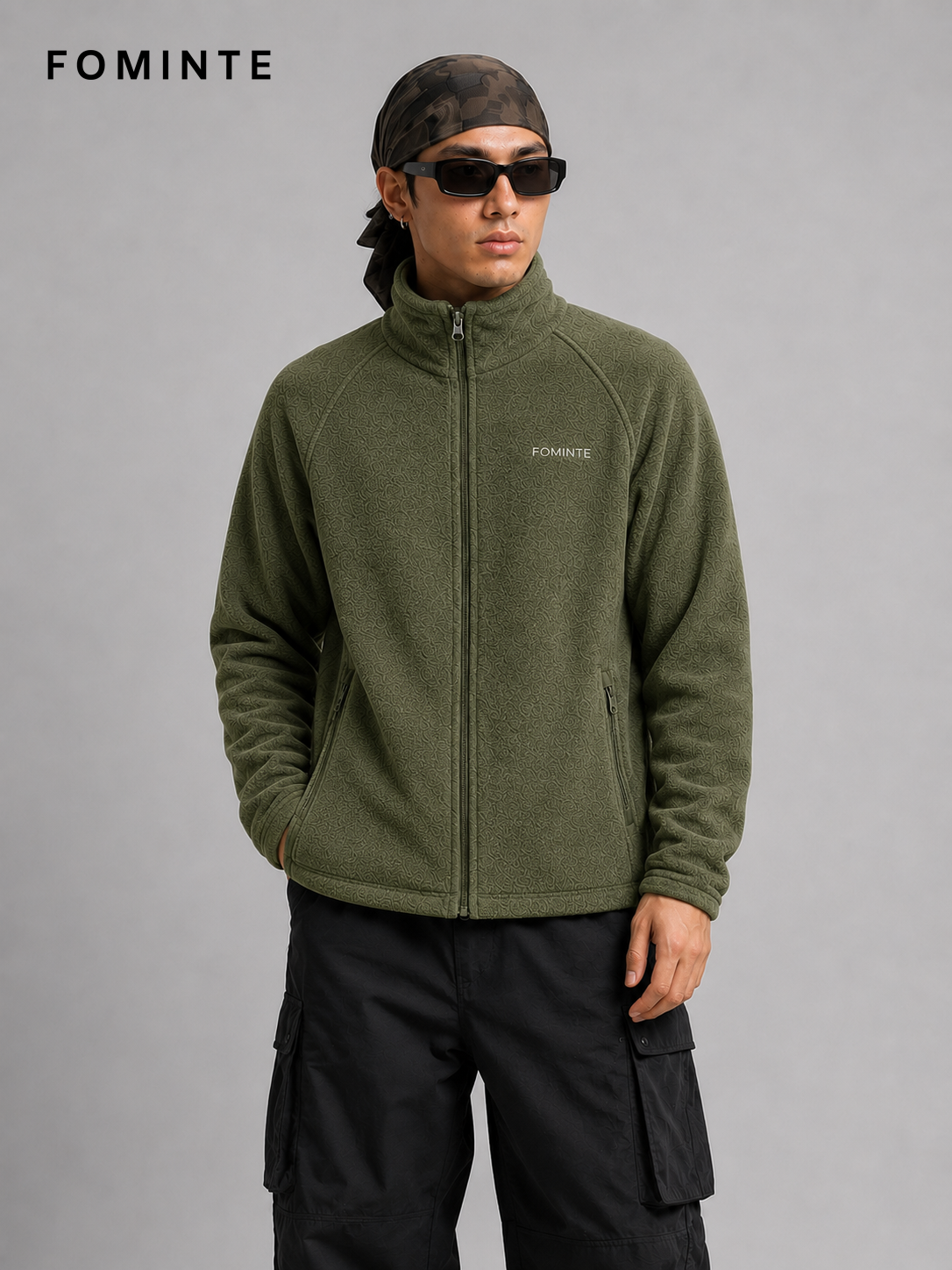 Olive Green Unisex Full-Zip Fleece Jacket Wholesale Custom Outerwear - FM0802000435-2