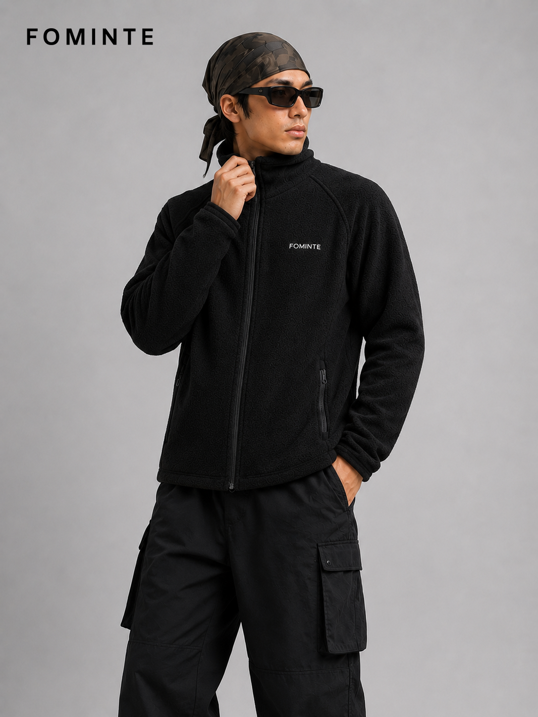Black Unisex Full-Zip Fleece Jacket Wholesale Custom Outerwear - FM0802000435-3