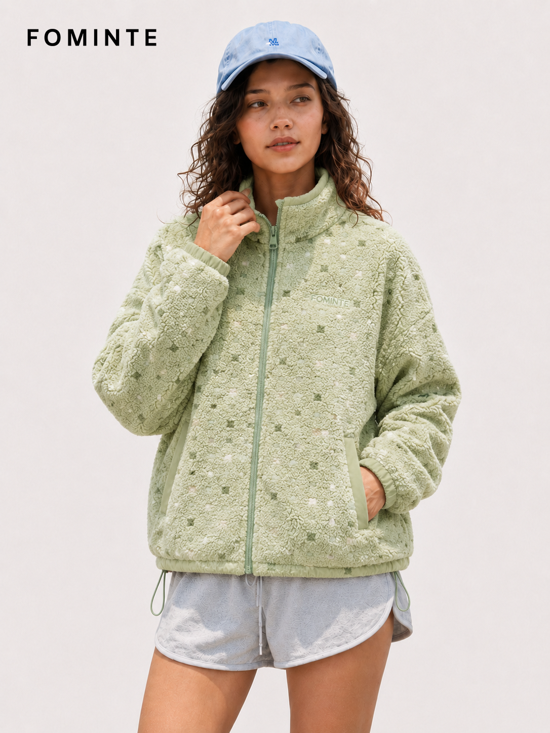 Mint Green Women's Printed Full-Zip Fleece Jacket Wholesale Custom Outerwear - FM0802000440-1