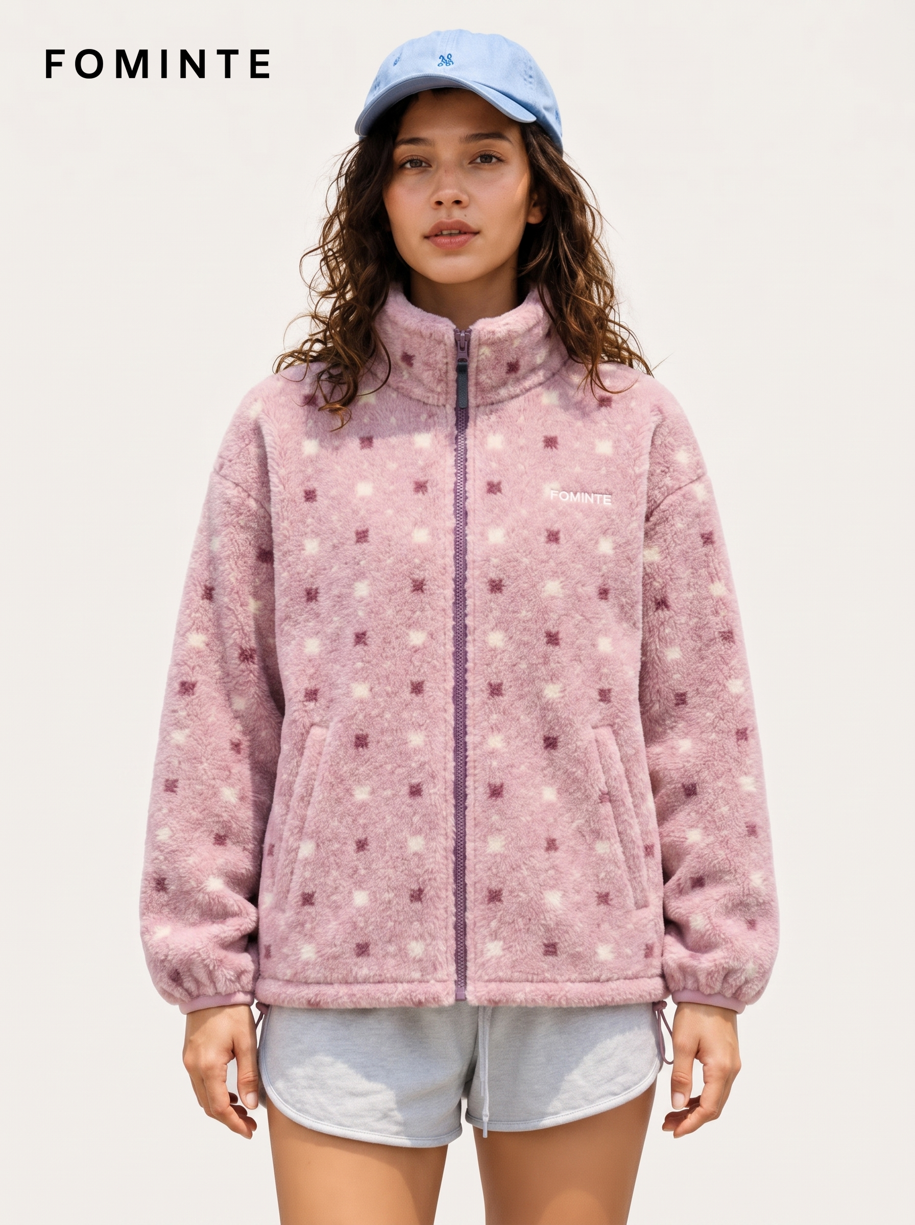 Mist Pink Women's Printed Full-Zip Fleece Jacket Wholesale Custom Outerwear - FM0802000440-2