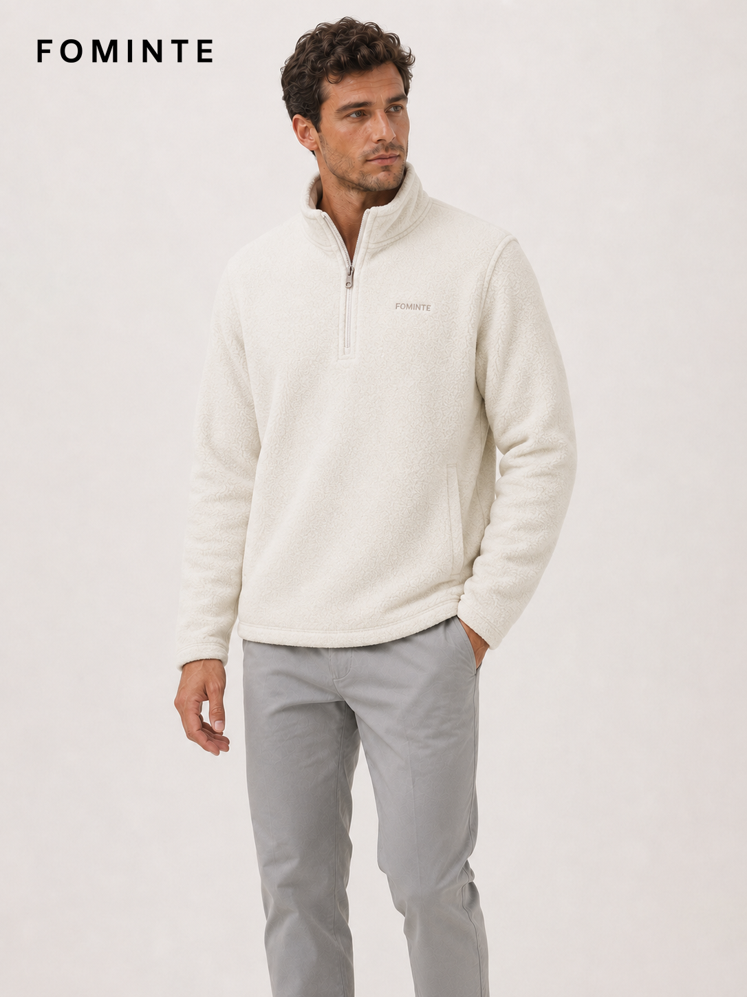 Mist White Men's Quarter-Zip Fleece Pullover Wholesale Custom Outerwear - FM0802000443-1