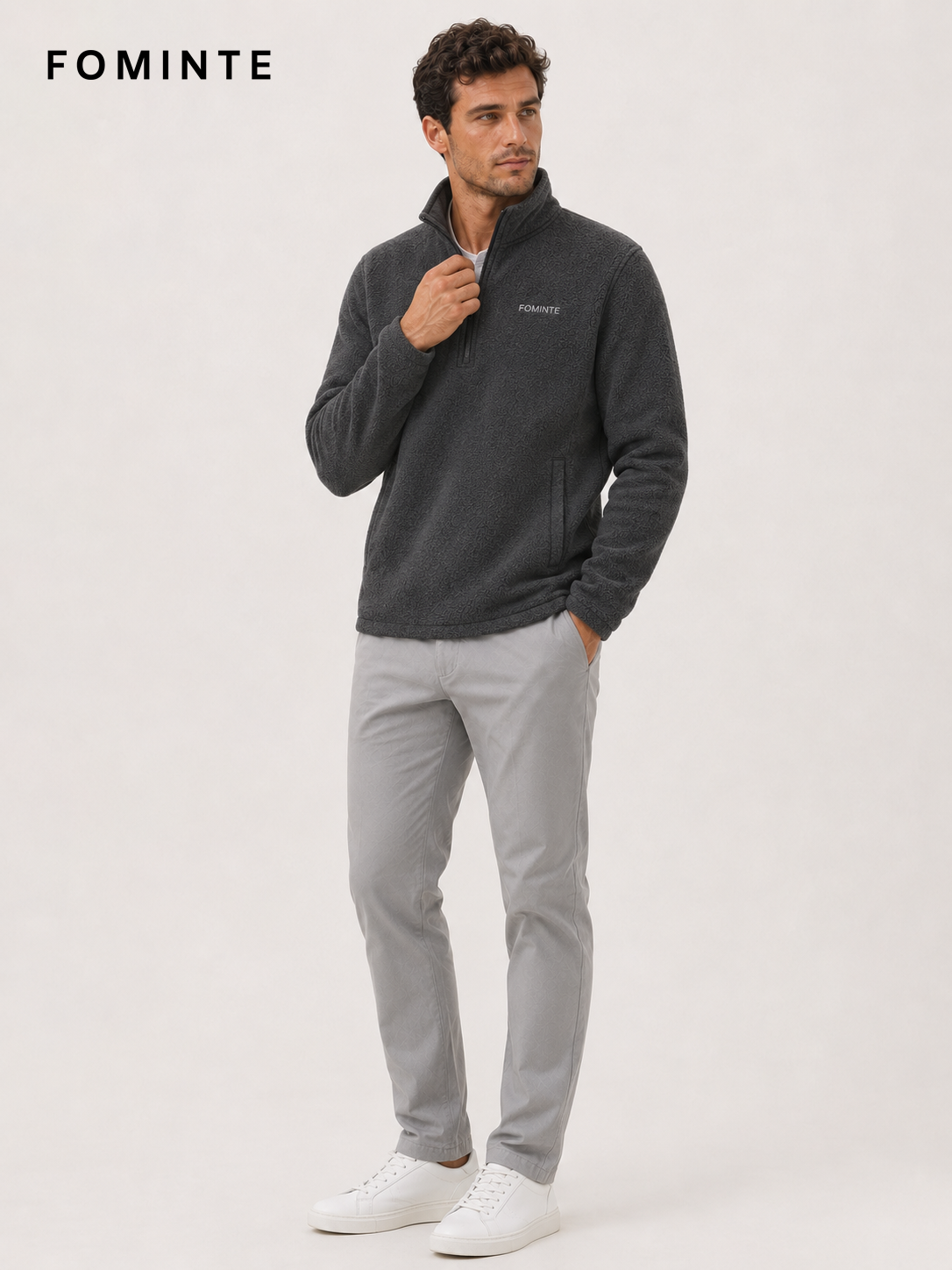 Dark Grey Men's Quarter-Zip Fleece Pullover Wholesale Custom Outerwear - FM0802000443-2