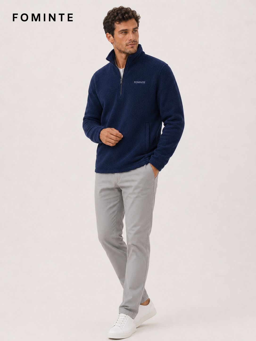Navy Blue Men's Quarter-Zip Fleece Pullover Wholesale Custom Outerwear - FM0802000443-3