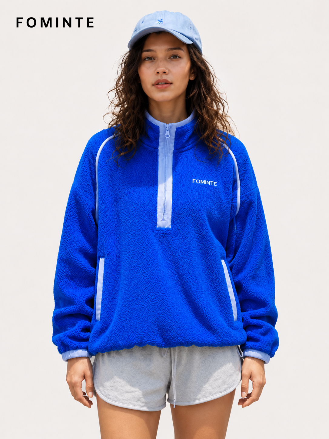 Royal Blue and Ice Grey Blue Women's Colorblock Quarter-Zip Fleece Pullover Wholesale Custom Outerwear - FM0802000444-1