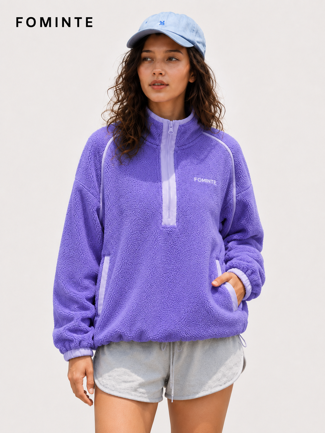 Purple Blue and Light Grey Purple Women's Colorblock Quarter-Zip Fleece Pullover Wholesale Custom Outerwear - FM0802000444-4
