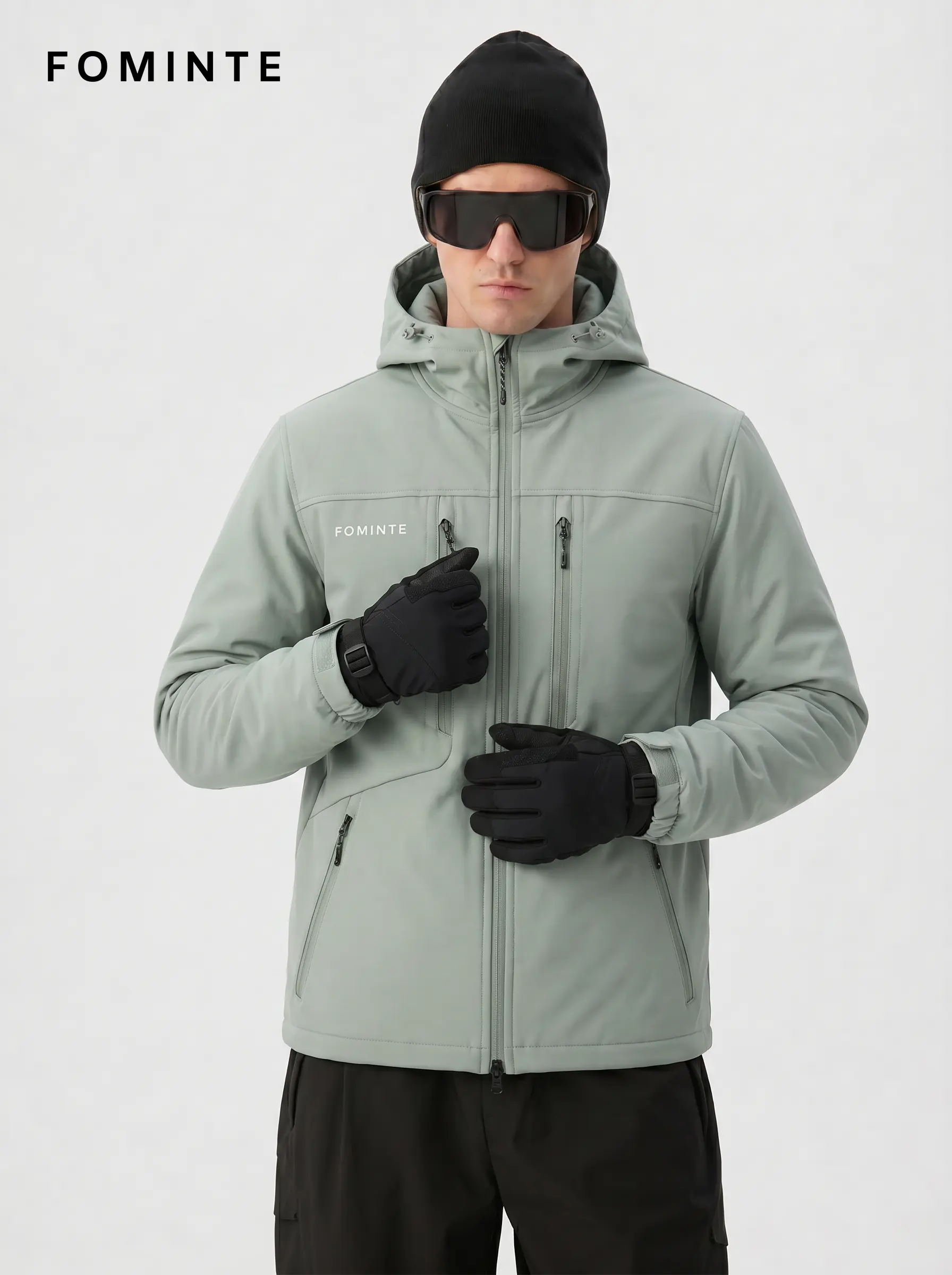 Men's Mist Green Hooded Softshell Hiking Jacket