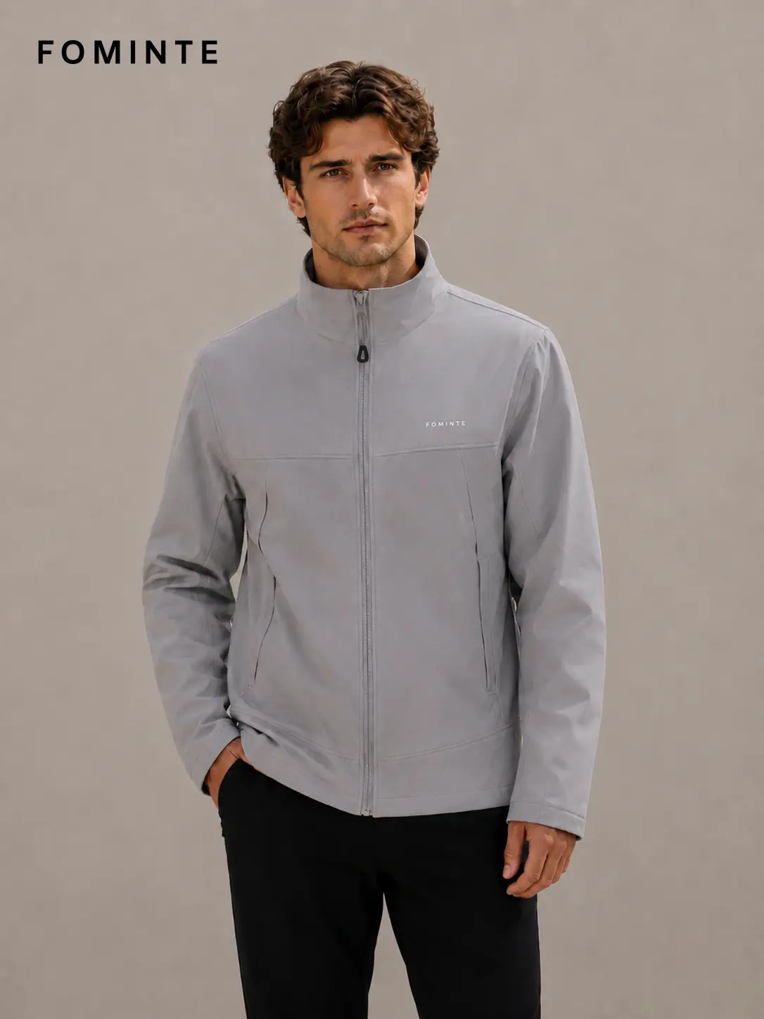 Men's Grey Stand Collar Quarter-Zip Fleece Pullover