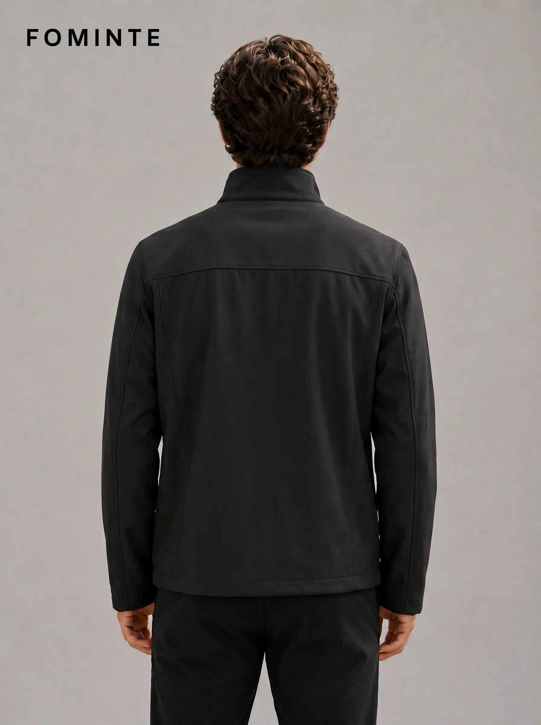 Men's Black Stand Collar Softshell Jacket