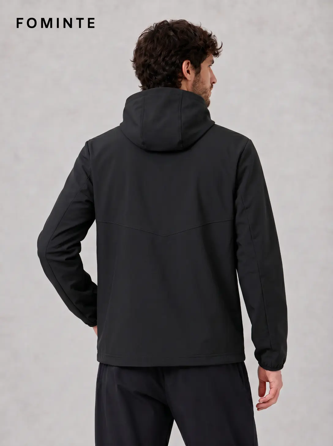 Men's Black Hooded Outdoor Softshell Jacket