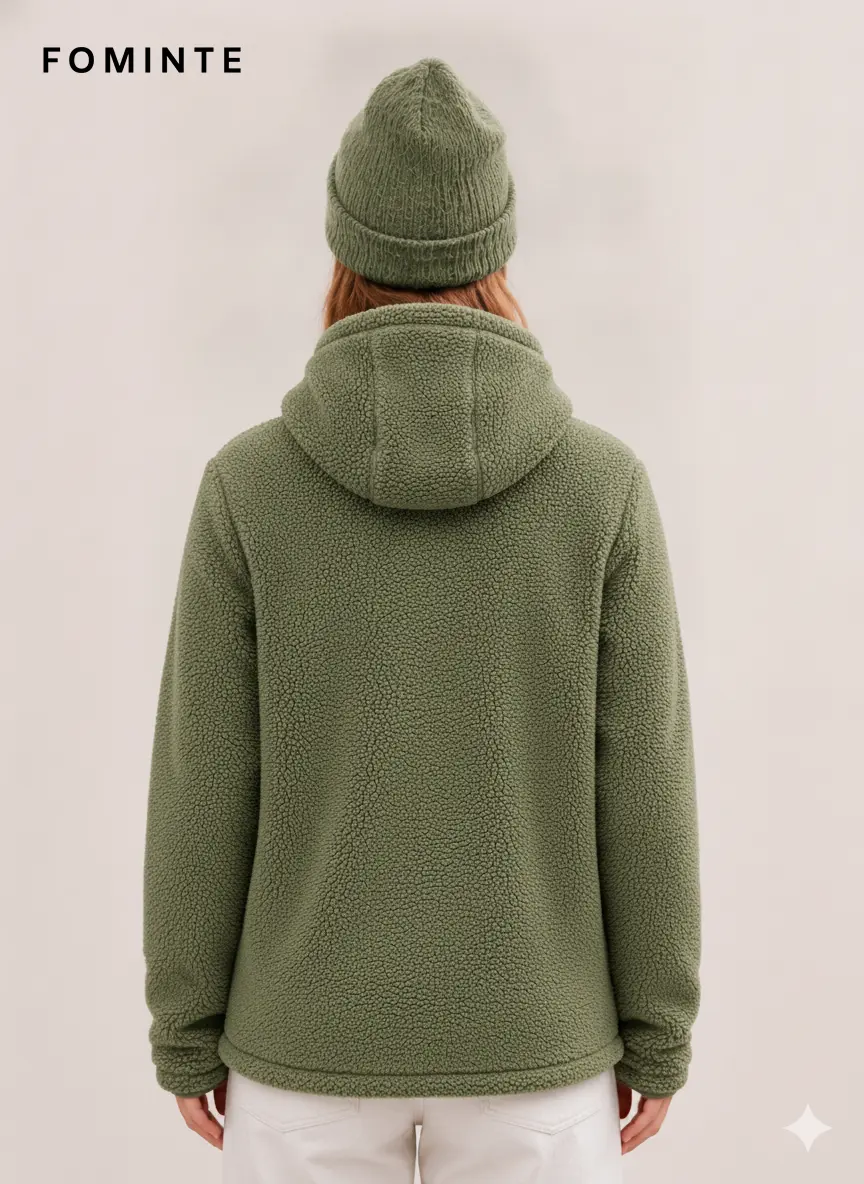 Men's Grey Bean Green Full-Zip Sherpa Fleece Hooded Jacket