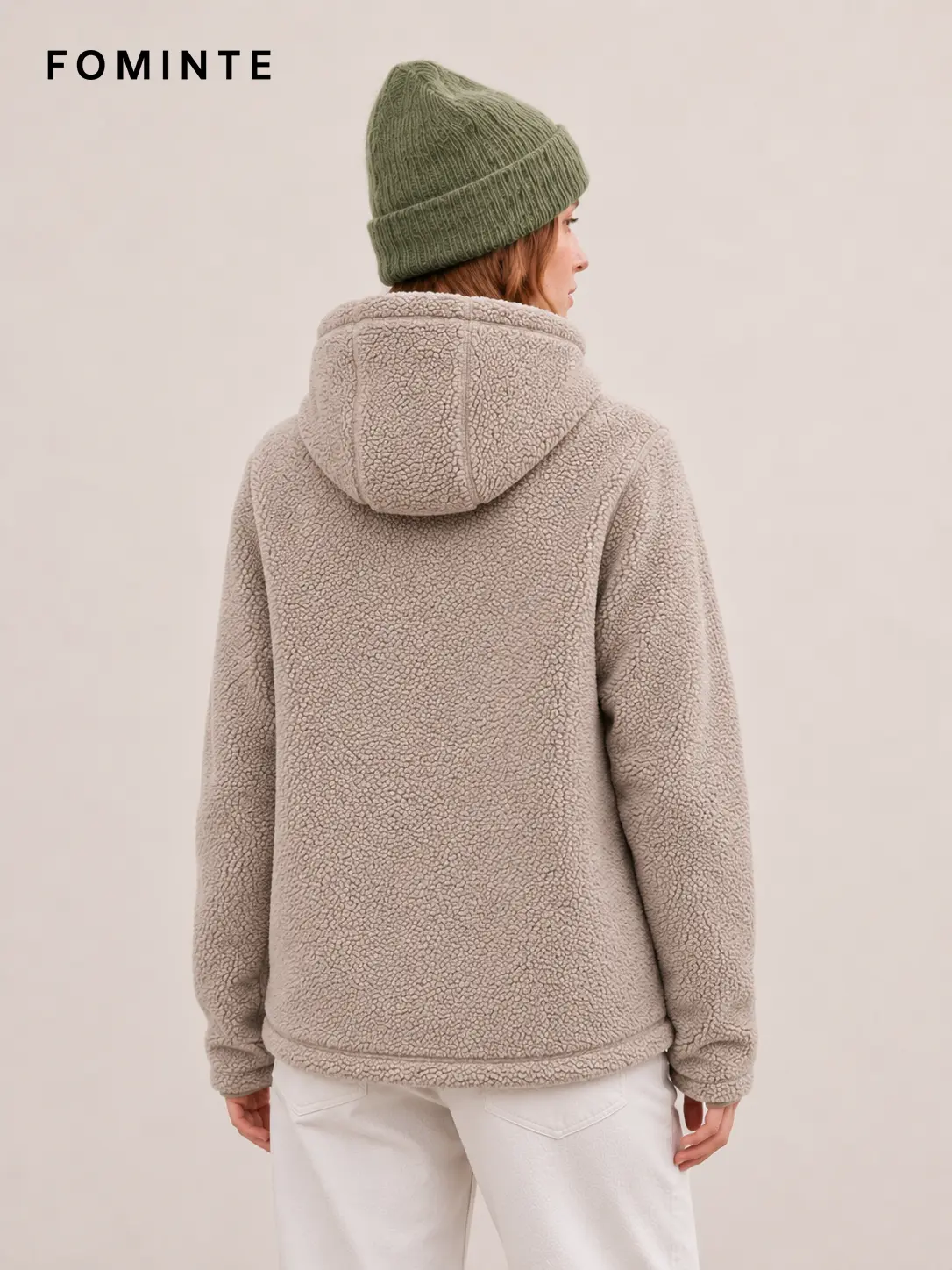 Men's Beige Coffee Full-Zip Sherpa Fleece Hooded Jacket