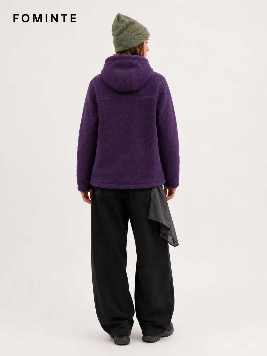 Men's Dark Purple Full-Zip Sherpa Fleece Hooded Jacket