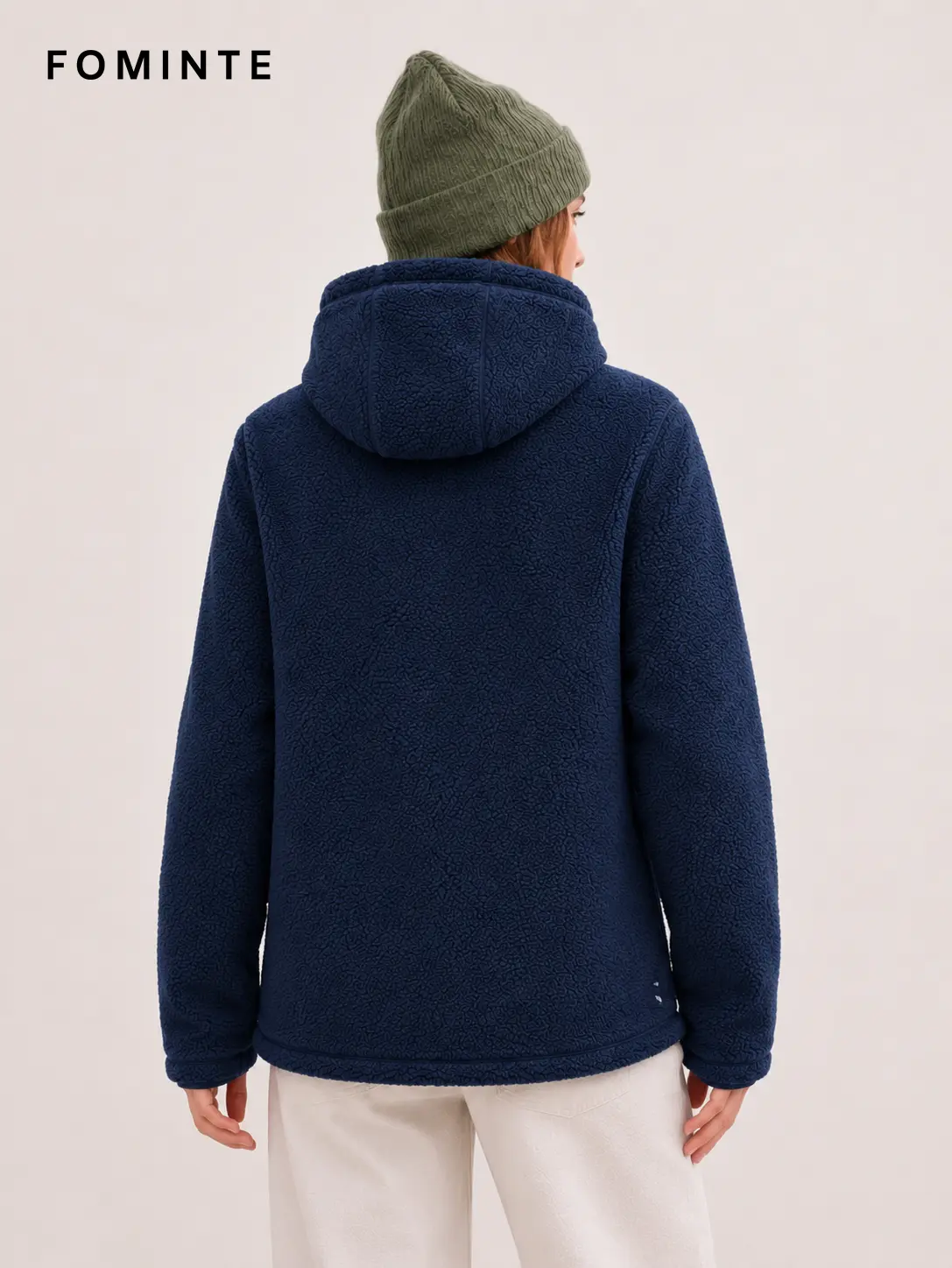 Men's Navy Blue Full-Zip Sherpa Fleece Hooded Jacket