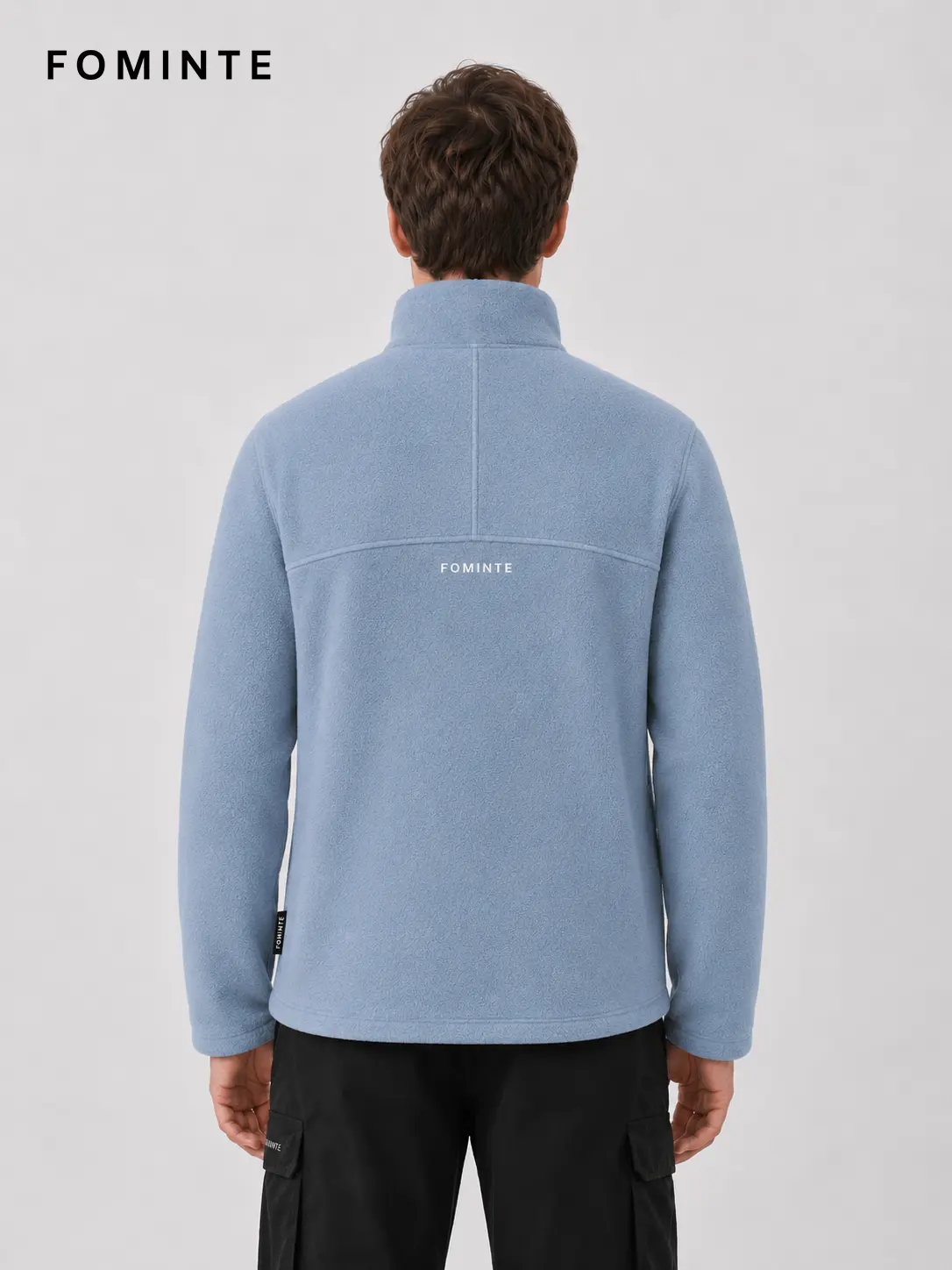 Men's Light Grey Blue Stand Collar Color-Block Fleece Jacket