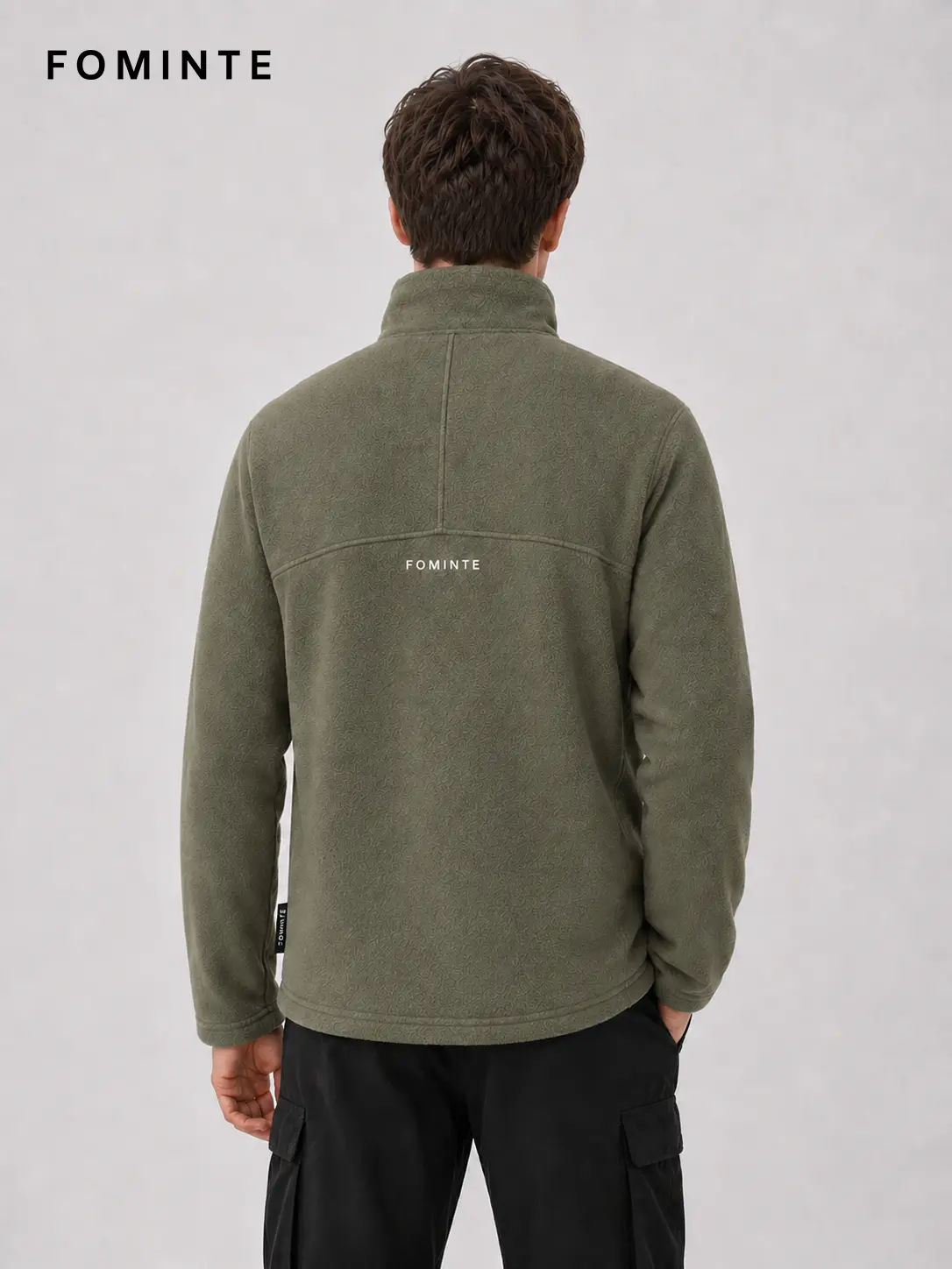 Men's Light Olive Green Stand Collar Color-Block Fleece Jacket